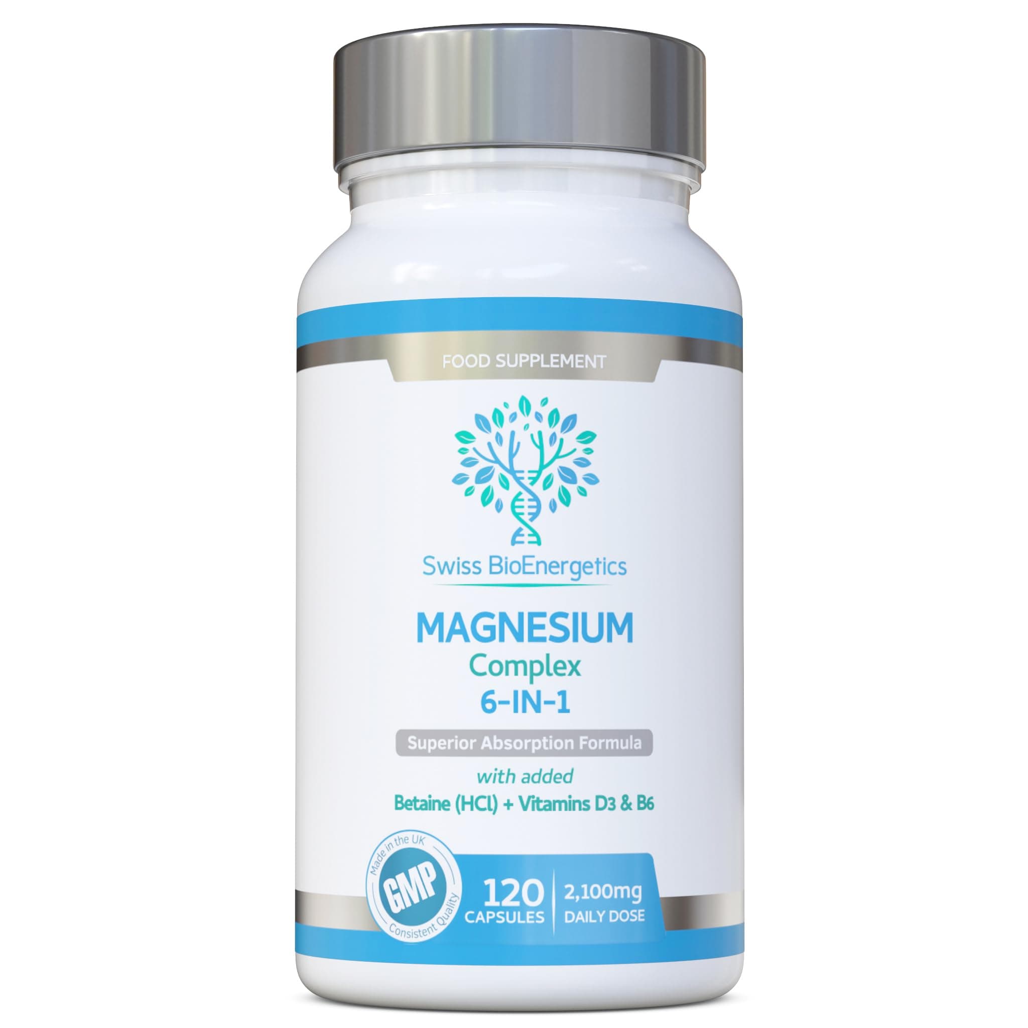 Magnesium Complex 6-in-1 | Max Absorption Formula 2100mg of Magnesium Bisglycinate, Magnesium Taurate, Magnesium Citrate, Magnesium Gluconate, Magnesium Malate, Magnesium Lactate, Vegan UK Made