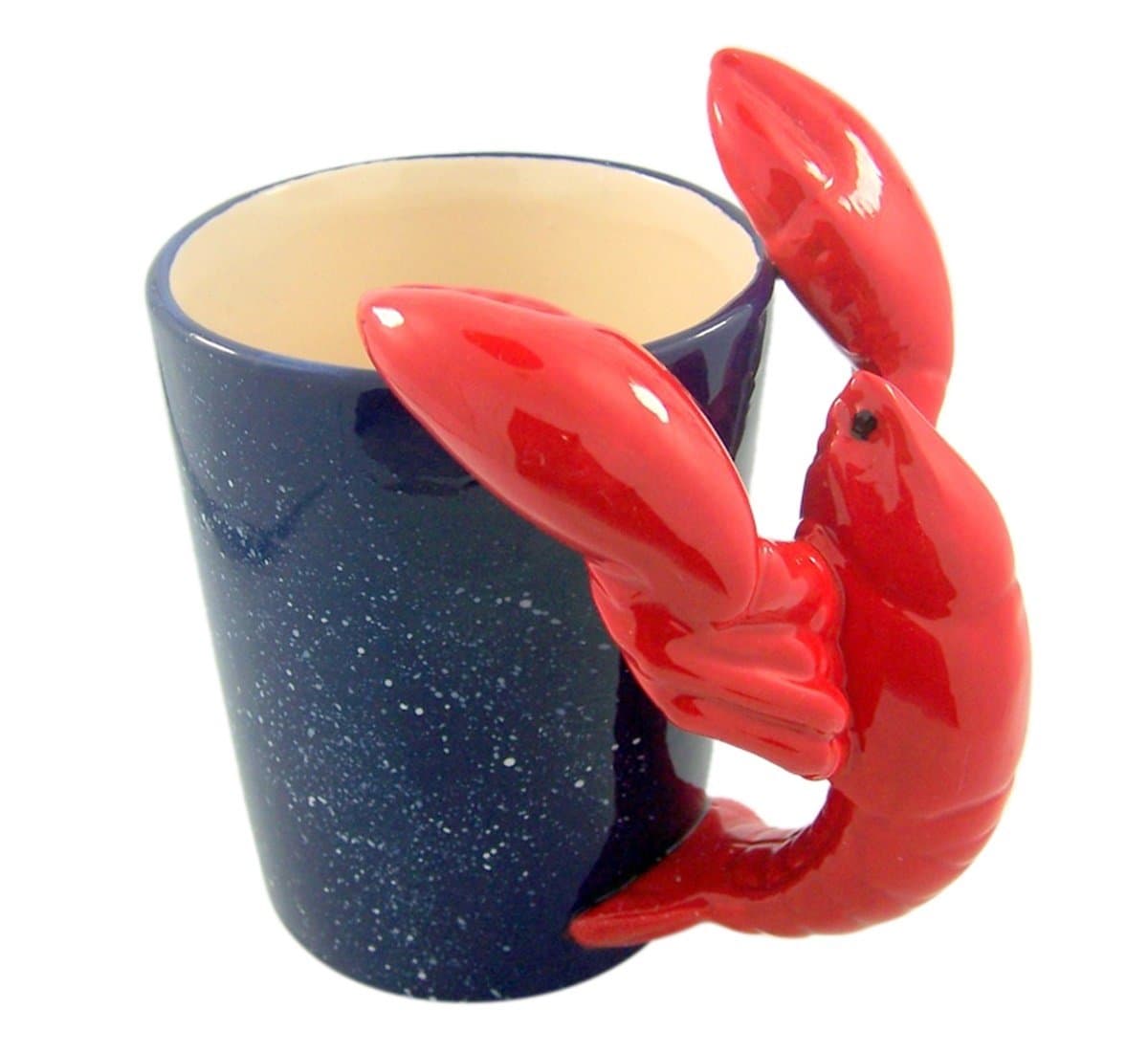 Beach Lobster Sculpted Handle Ceramic Coffee Mug, 16 oz
