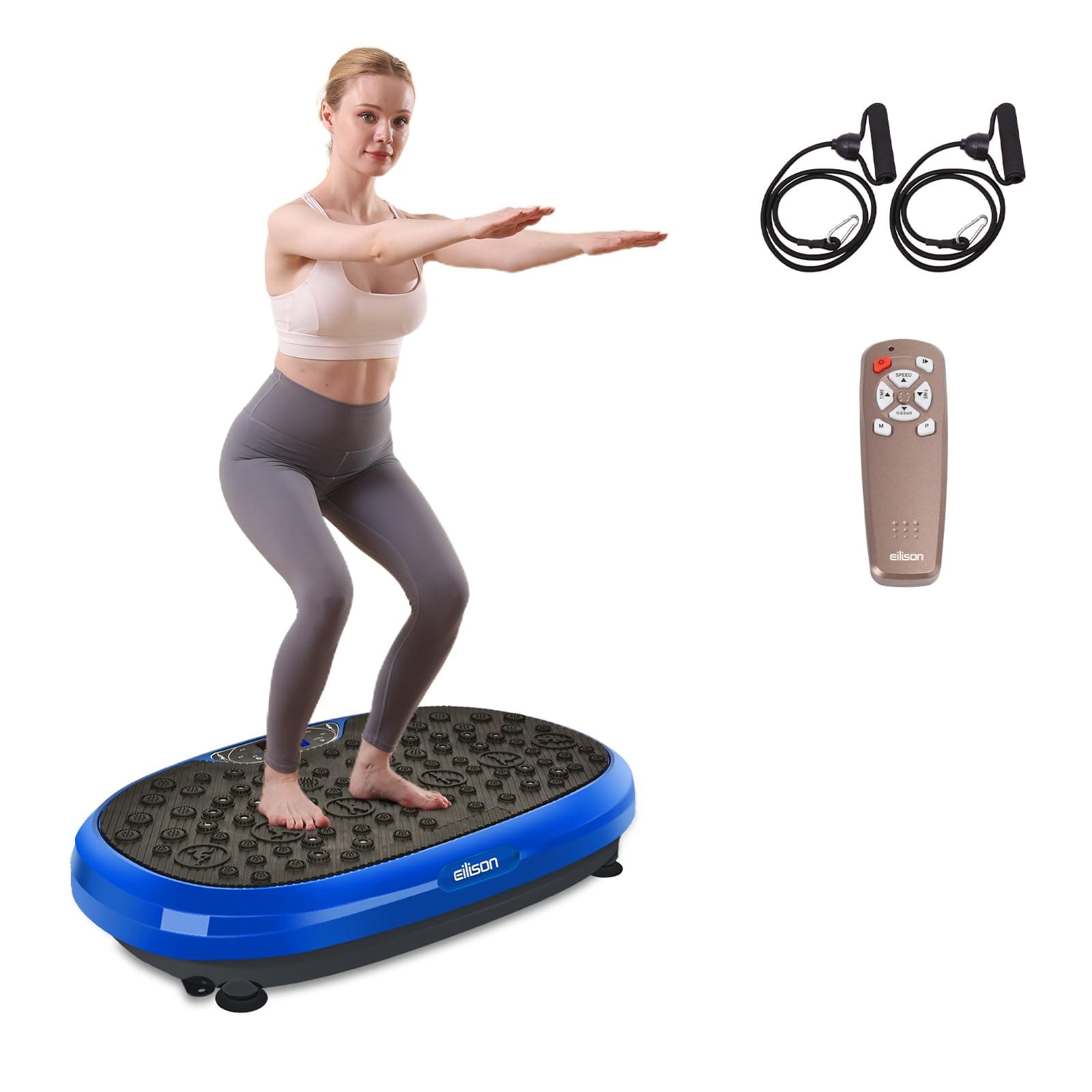FitMax 3D XL Vibration Plate Exercise Machine - Whole Body Workout Vibration Platform w/Loop Bands - Lymphatic Drainage Machine for Weight Loss, Shaping, Wellness, Recovery (Blue)