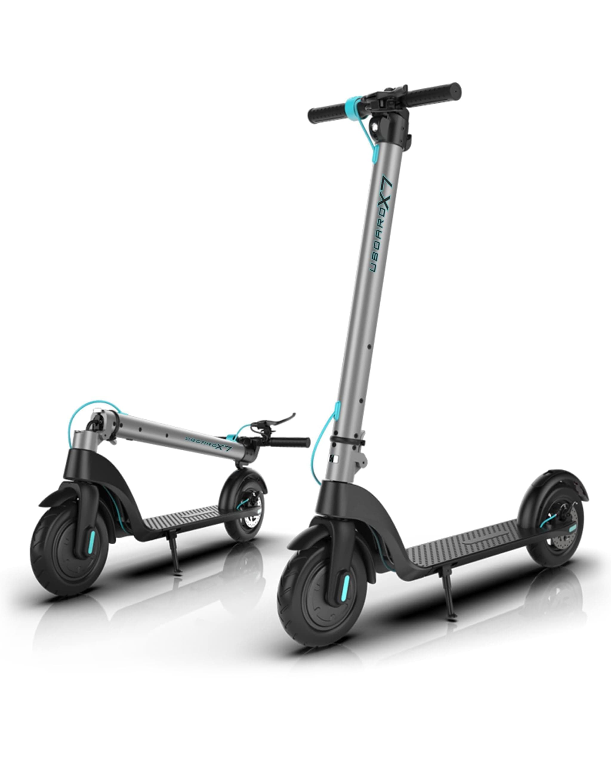 - UBOARD X7 Electric Scooter: Max Speed 25 Km/H, Range 25 Km, 3 Speed Modes, 3-Hour Fast Charging, Fold-N-Carry Design, LED & Disc Brake, Lightweight, 125 Kg Capacity, Silver, Adult