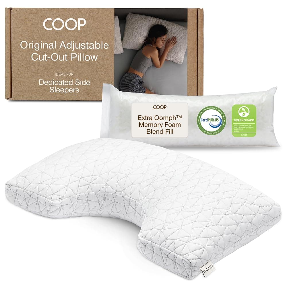 Coop Home Goods Cut-Out Side Sleeper Pillow - Notch Memory Foam Pillow, Cervical Pillow for Side Sleepers, Neck Pillows for Pain Relief Sleeping, Ergonomic Pillow, Bed Pillow for Sleeping (Queen Size)