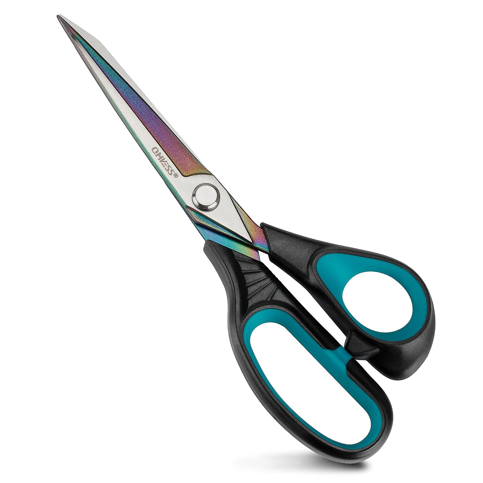 QMVESS Premium Fabric Scissors Heavy Duty Multi-Purpose Sewing Scissors Titanium Coating Forged Stainless Steel Blade Soft Grip Handle for Fabric Cardboard Leather Carpet (9.5 Inch)