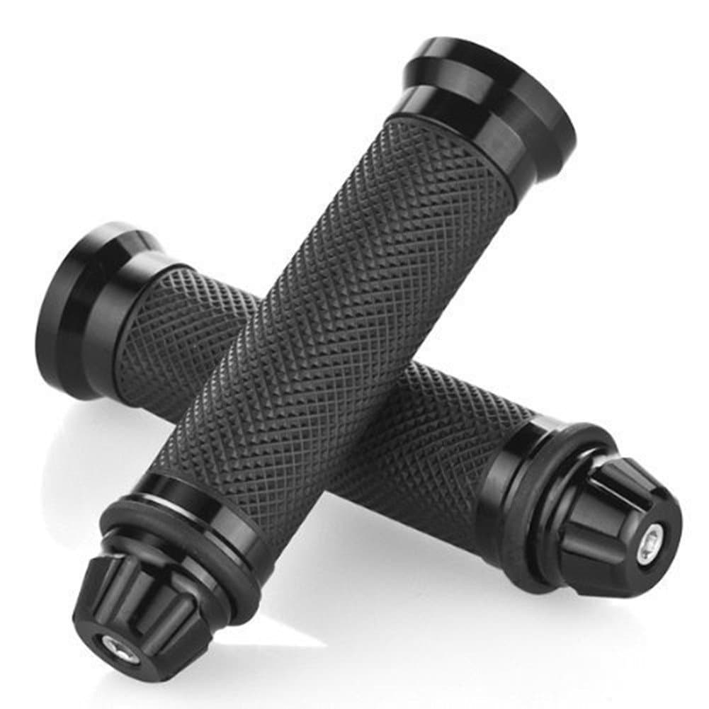Motorcycle Handlebar Grips with Bar End Cap, Racing CNC Aluminum Soft Rubber Universal for 7/8"(22mm) Handle Bar (Black)