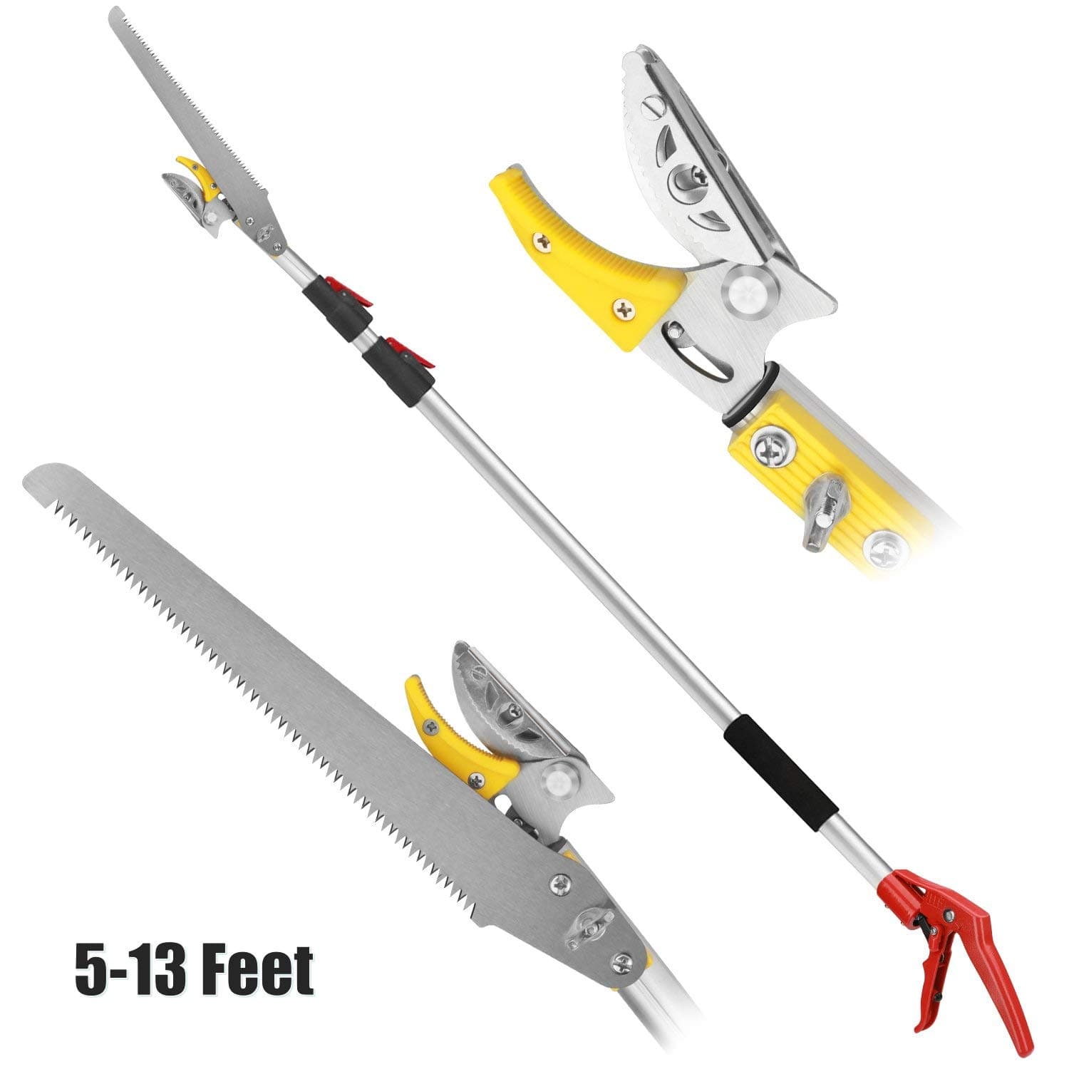 Long Tree Pruner Pole Saw | Telescopic Long Reach Fruit Picker 5-13 Feet| Handled Garden Bypass Lopper Tree Trimmer Pruning Tool