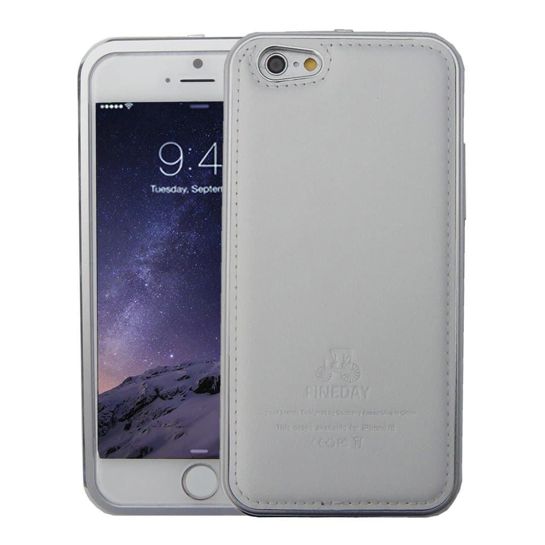 Iphone 6(4.7) Aluminum Arc Frame with Genuine Leather Back Cover Case for New Iphone 6 4.7 Inches (Silver white)