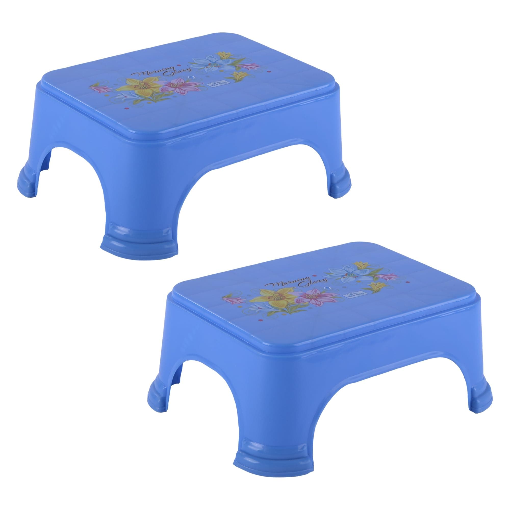 Fun Homes Pack of 2 Durable Bathroom Stool for Bathing | Comfortable Indoor Machiya for Sitting | Senior Citizens Bath Stool & Adults Patla Chair for Home | Square Printed- Blue