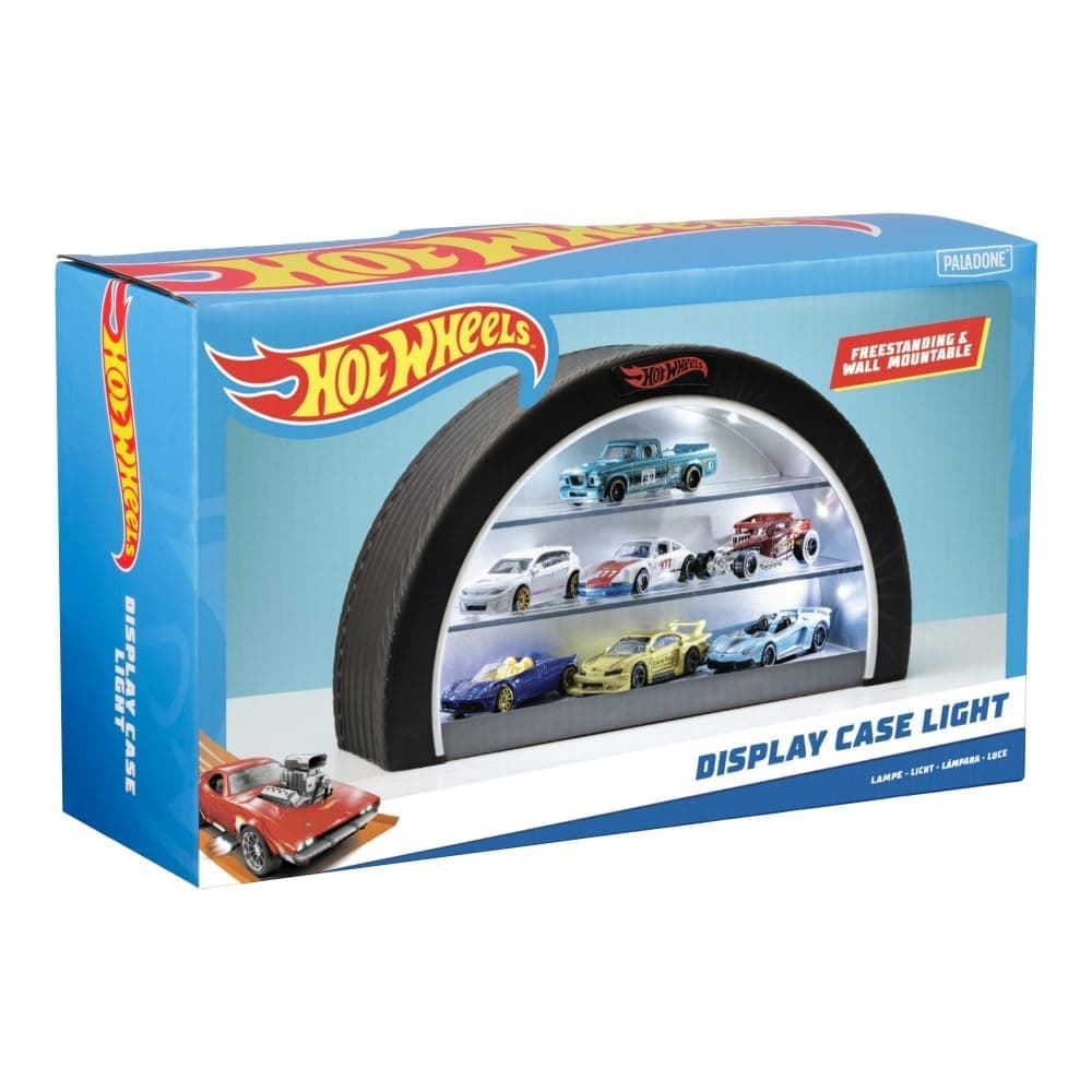 Hot Wheels Display Case Light - Officially Licensed Mattel Merchandise, Light Up Case Holds 8 Cars, Wheel Shaped Wall Mountable or Freestanding, Gift for Collectors