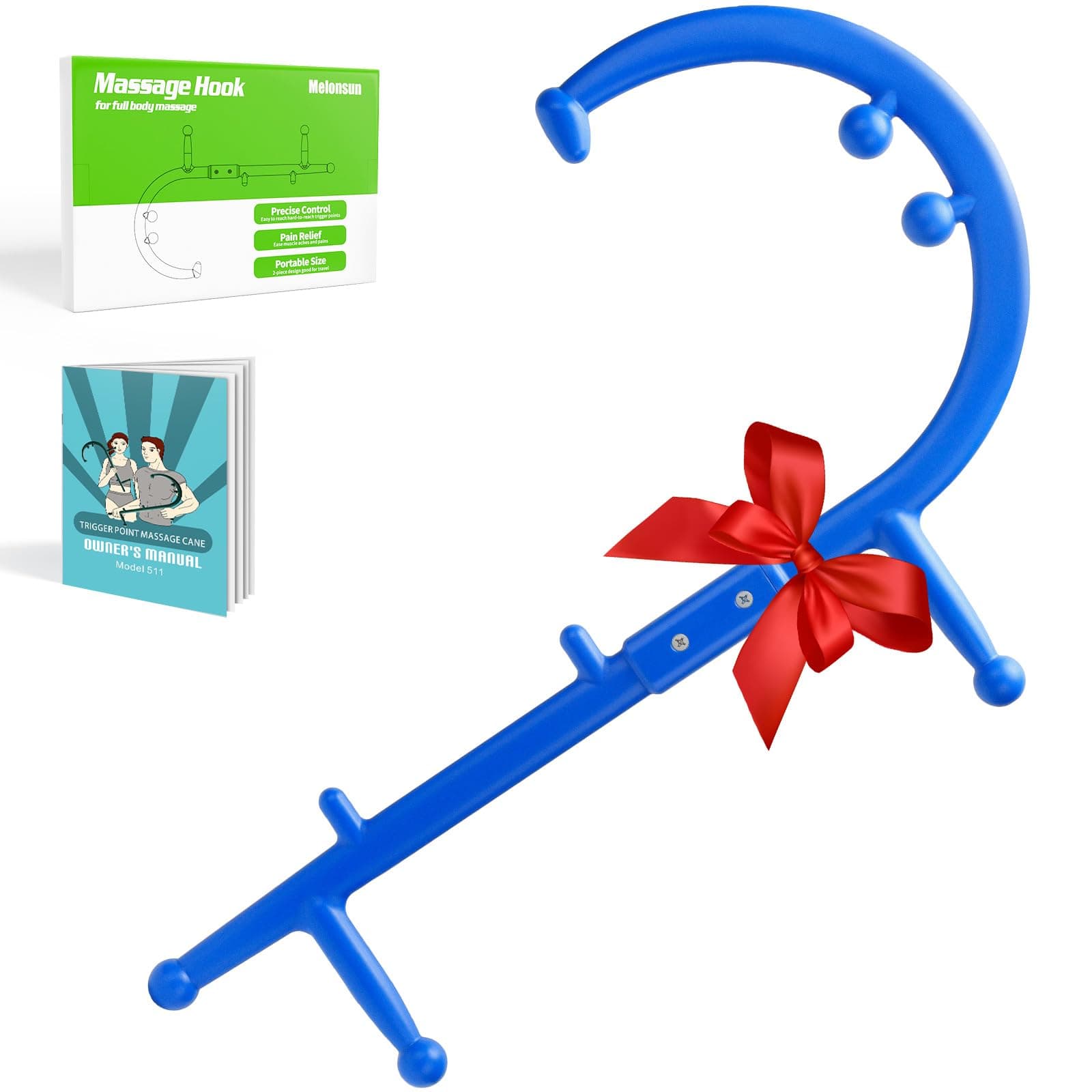 Trigger Point Massage Cane for Back, Neck & Shoulder Relief, Self Massage Tool for Deep Tissue & Muscle Knots, Ergonomic Therapy Cane to Reach Hard-to-Reach Back Spots, Lightweight Portable (Blue)