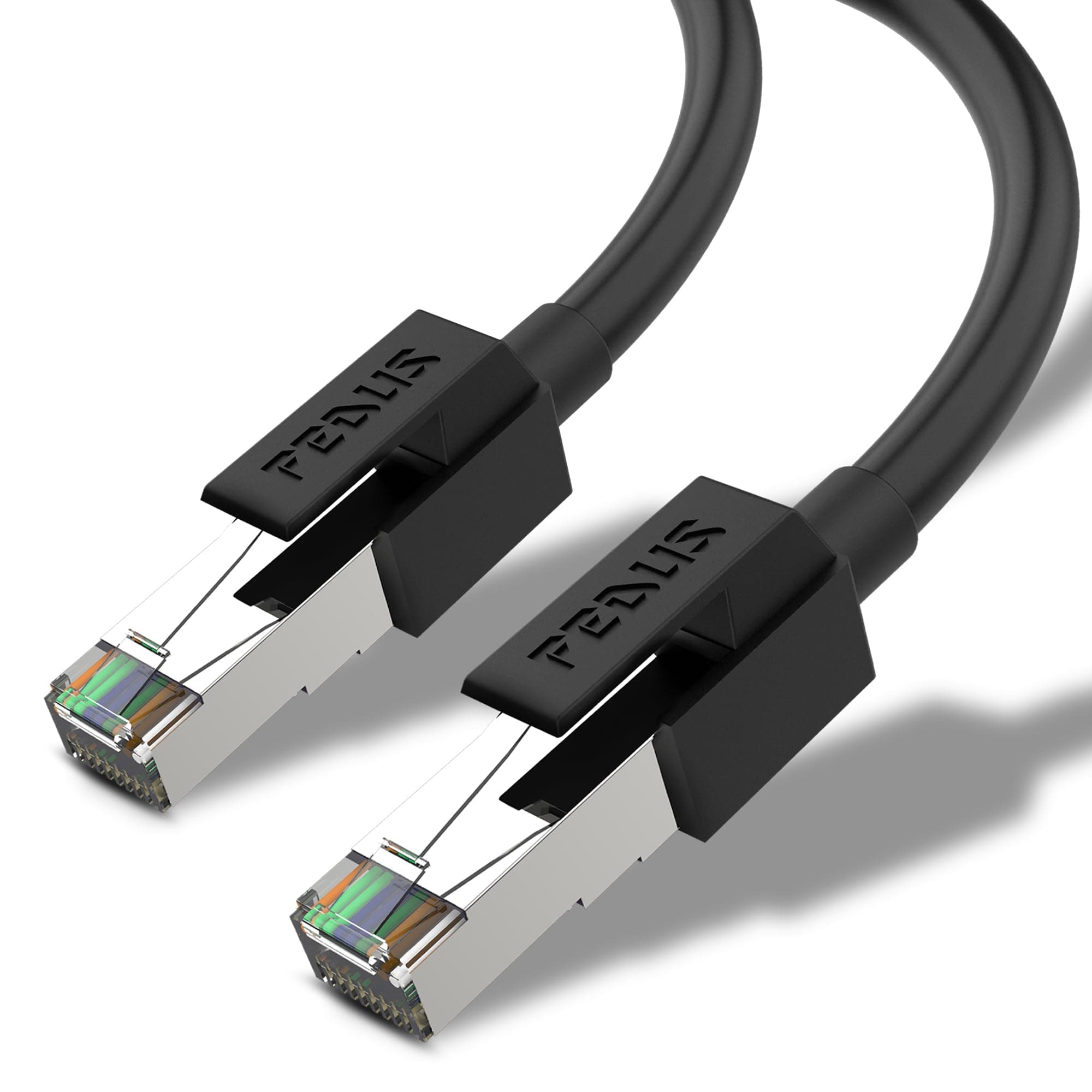 FEDUS Cat7 Ethernet Cable Pure Bare Copper Double Shielded Outdoor & Indoor Lan Wire Heavy Duty High Speed Solid 24 AWG Network Cable 10Gbps, 600Mhz, Weatherproof S/FTP UV Resistant (40 METER, BLACK)