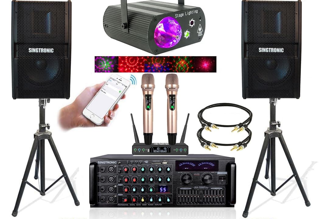 Professional 2000 WATTS Complete Karaoke System Package Free: Unlimited YouTube Songs, Built HDMI, Voice Record, Optical/Coax