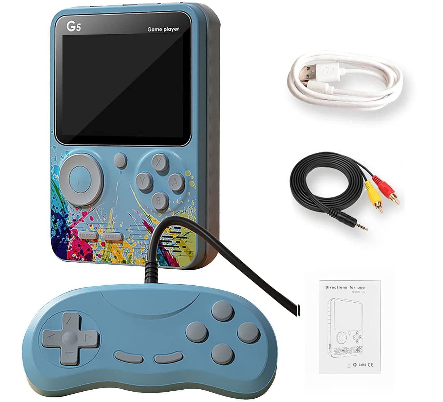 G5 Retro 3 inch Handheld Game Console Built-in 500 Classical FC Games Support for Connecting TV & Two Players (Blue)