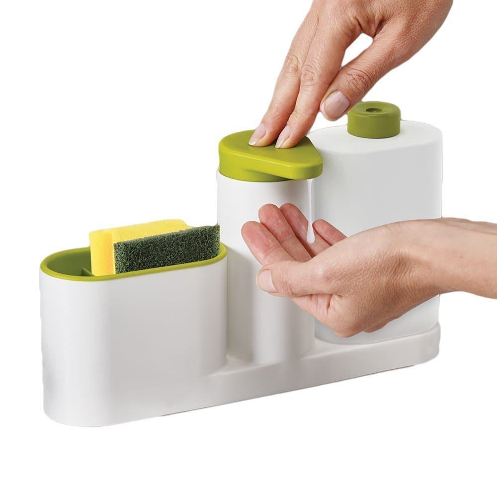 divinezon 3 Section Sink Organizer for Bathroom and Kitchen, Sink Tidy Set Household Items - 2 Containers and A Sponge Brush Holder | 27 x 5.8 x 16.4 cm | Multicolour