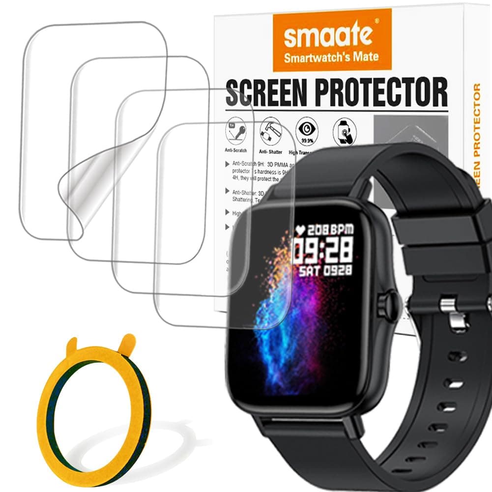 Soft Screen Protector Compatible with smartwatch ANDFZ T42 1.7inch, Pupuskyer P25 1.69inch, Fitniv IW2, TPU, Square, 4-pack, Bubble Self-healing, Full coverage, Anti-scratch High-Transparency