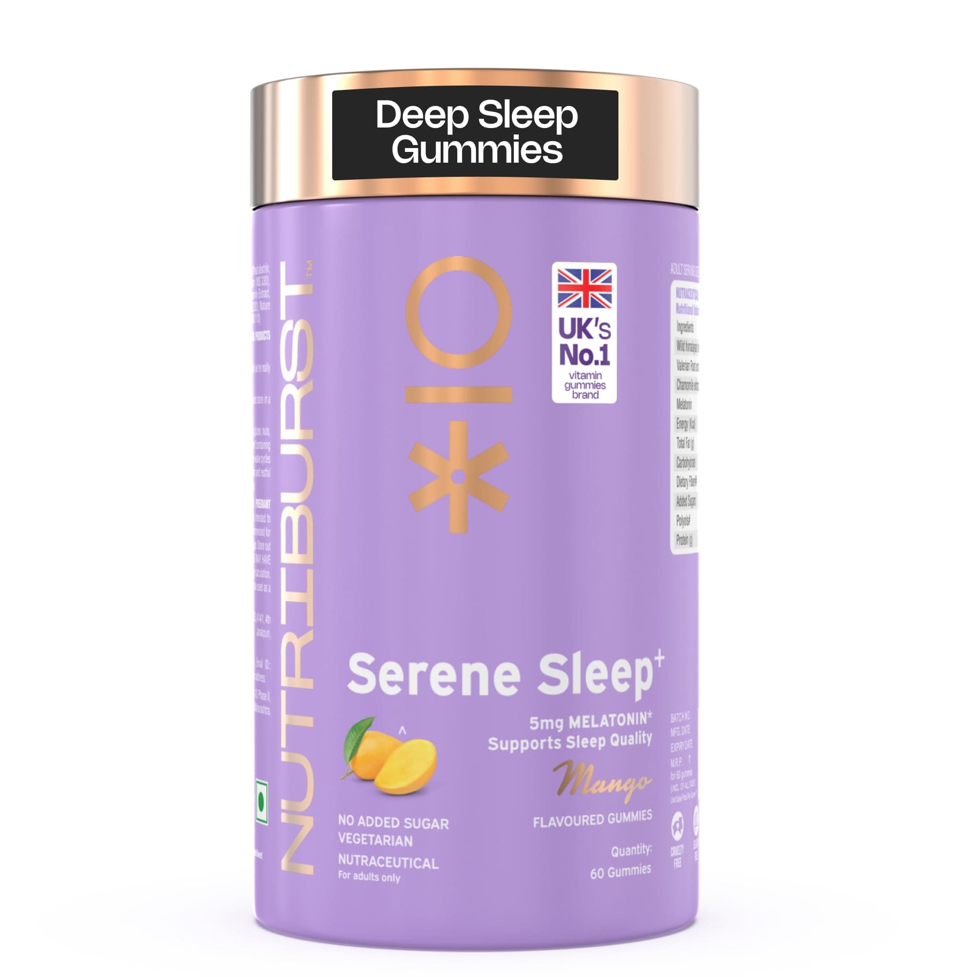 Nutriburst Serene Sleep 5MG Melatonin Gummies for Quality Deep Sleep, Fresh Wake Up | No Stress & Anxiety | Natural Non-Addictive, Non Habit Forming, No Added Sugar Sleep-Aid | Mango Flavor (60 Gummy)