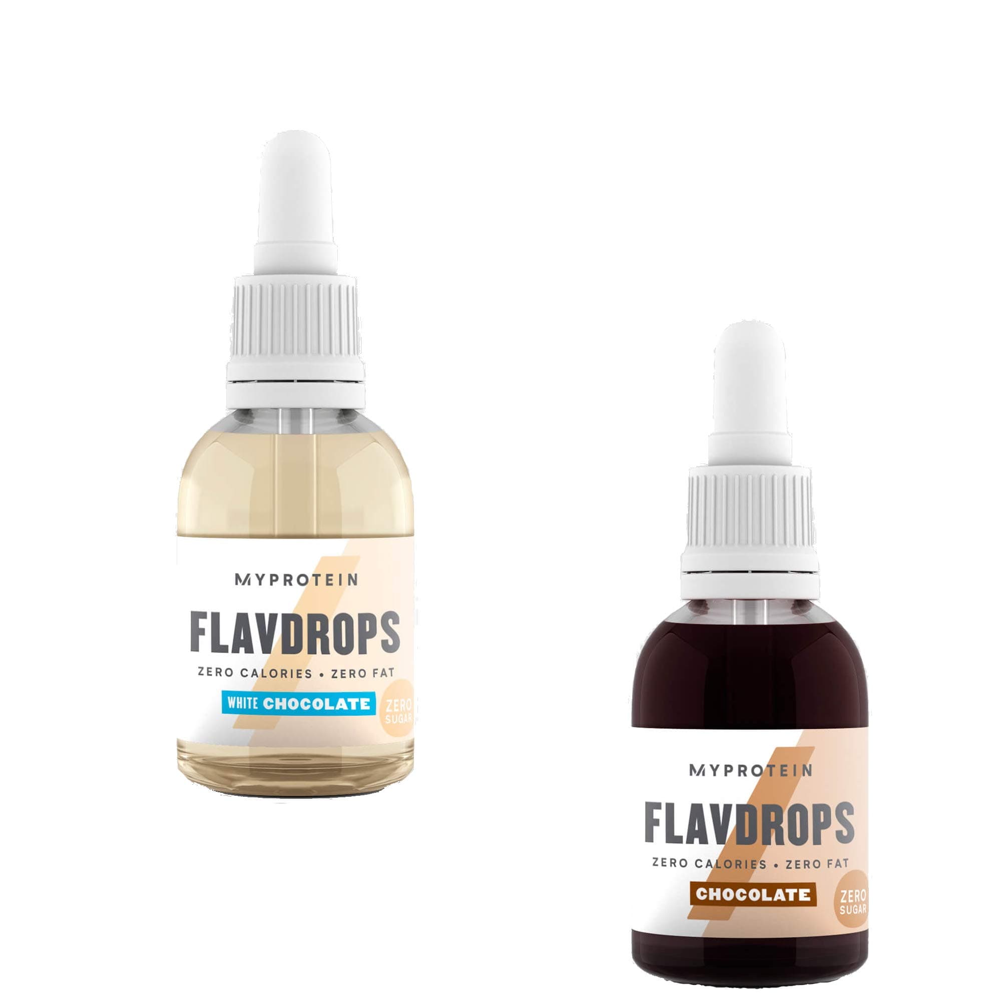 Several MyProtein Flavdrops Bundle 1 x White Chocolate 50ml and 1 x Chocolate 50ml