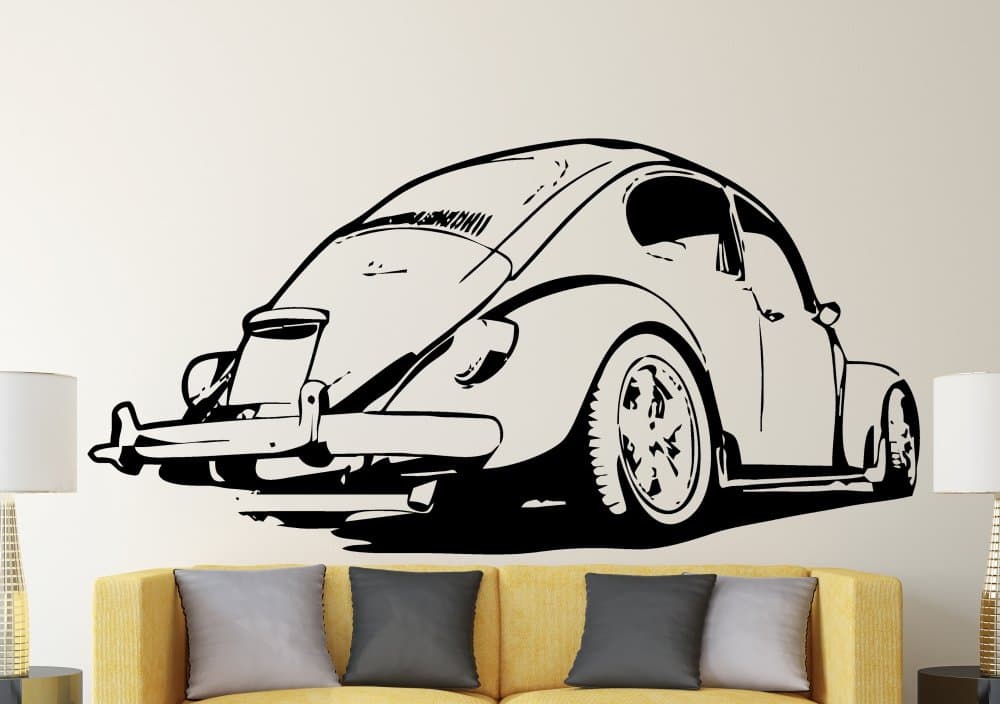 VW Beetle Rear View Wall Sticker, black, X-Large
