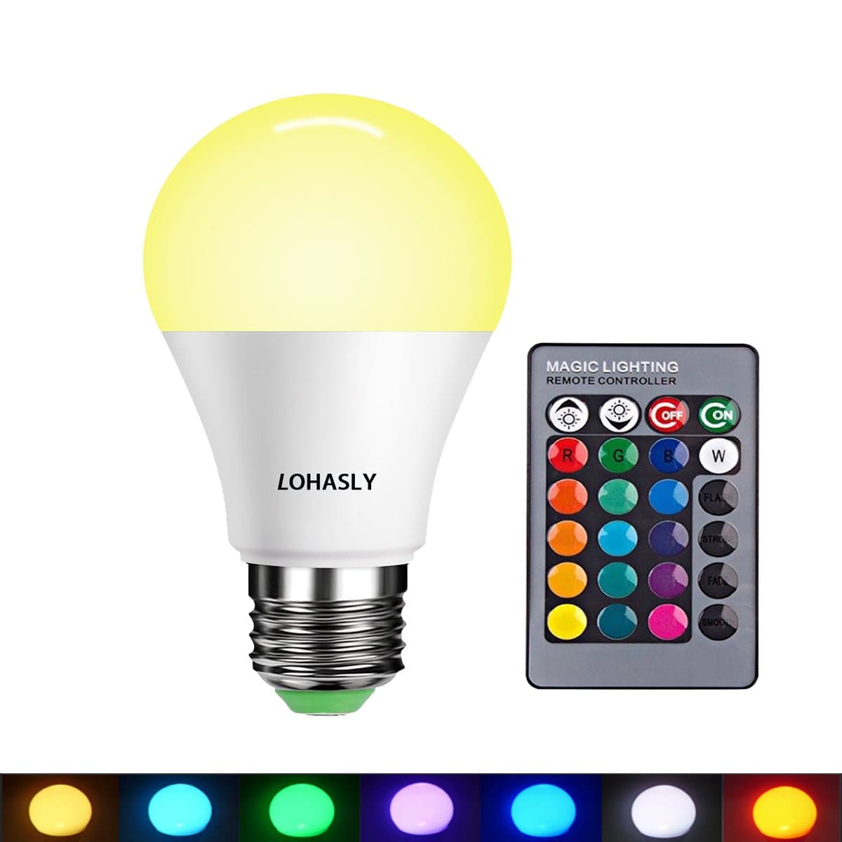LOHASLY Dimmable A19 E26/E27 6W LED Light Bulb RGB 16 Colors Remote Controller Included