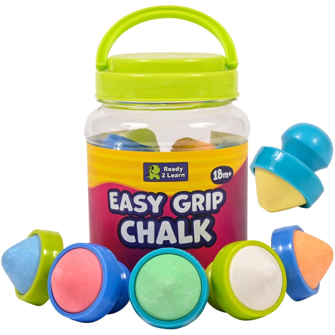 READY 2 LEARN Easy Grip Chalk - 6 Colors - 18m+ - Non-Toxic Toddler Sidewalk Chalk - Easiest to Hold - Refills Available