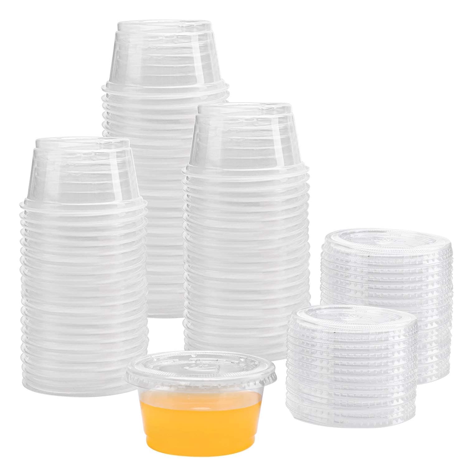 Vsell24™ 100PC 4oz Plastic Disposable Portion Cup Containers with Lid Sauce Jello Shot Soufflé Sampling Cups Clear