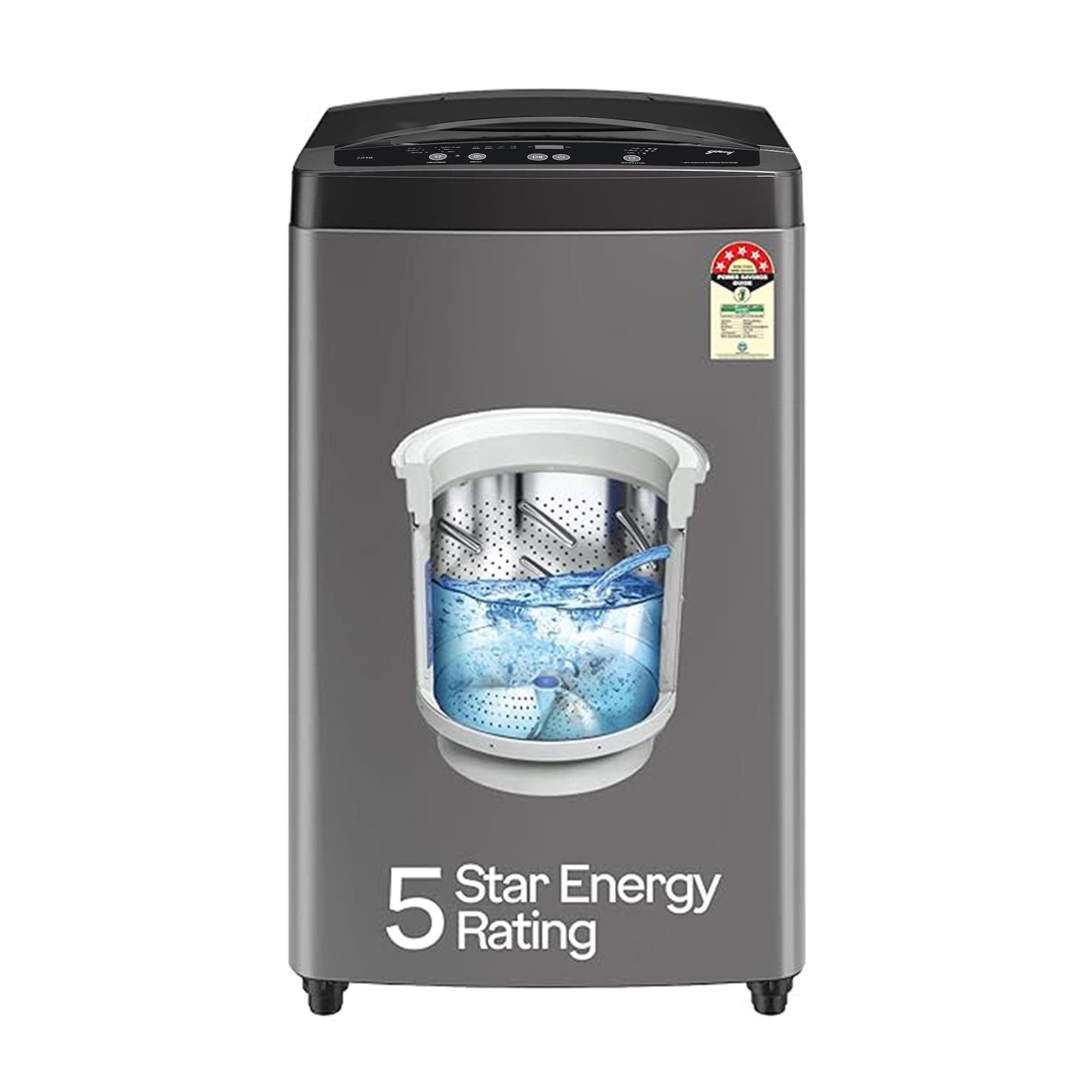 Godrej 7 Kg 5 Star, AI Powered, Zero Pressure Tech Fills Tub At ~0 Water Pressure, Auto Balance system, Steel Drum, Fully Automatic Top Load Washing Machine (WTEON ALP 70 5.0 FDTN GPGR, Graphite Grey)