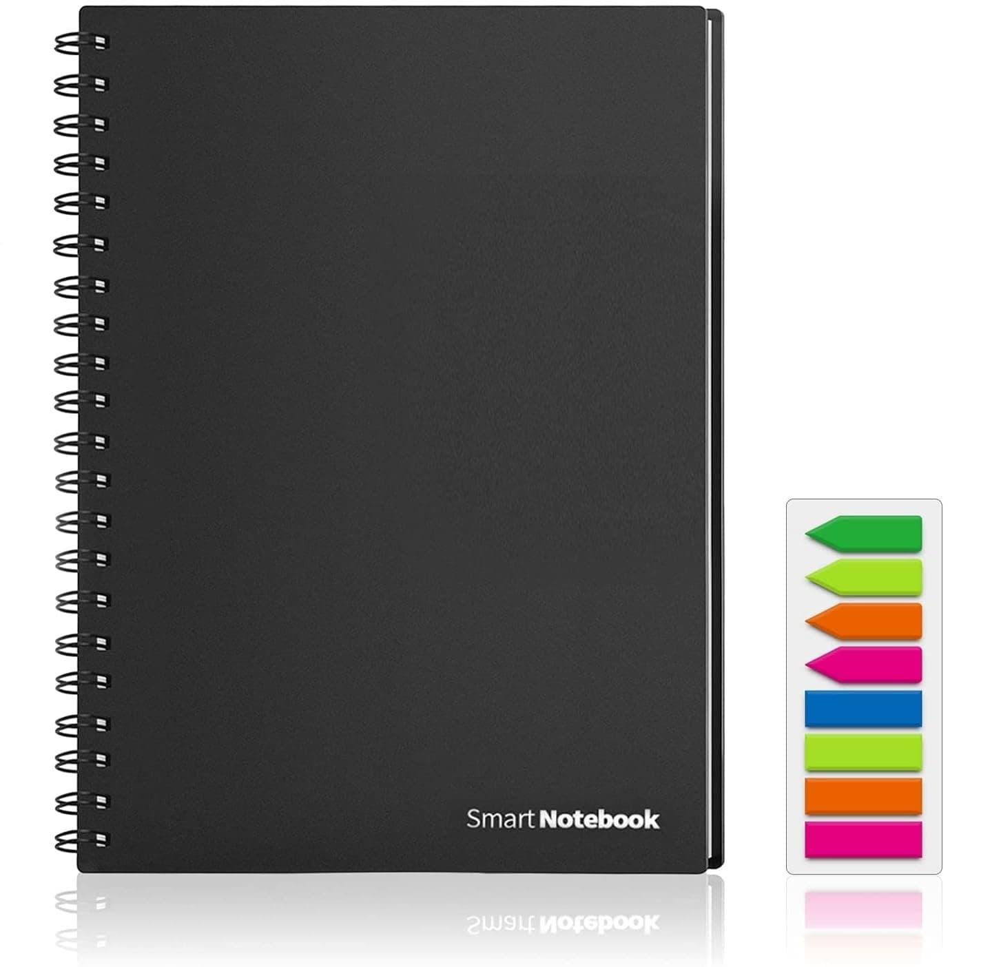 Reusable Smart Notebook - A4, Black, 6 Page Styles, Endlessly Reusable Note Pad, 2 Pen, Self-Stick Notes and Wipe Included (Squared Grid Pages)