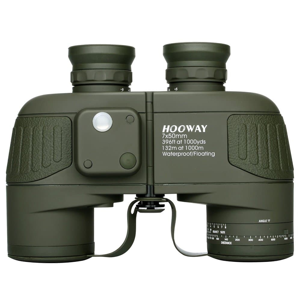 Hooway 7x50 Waterproof Floating Marine Binocular with Internal Rangefinder & Compass-Army Green