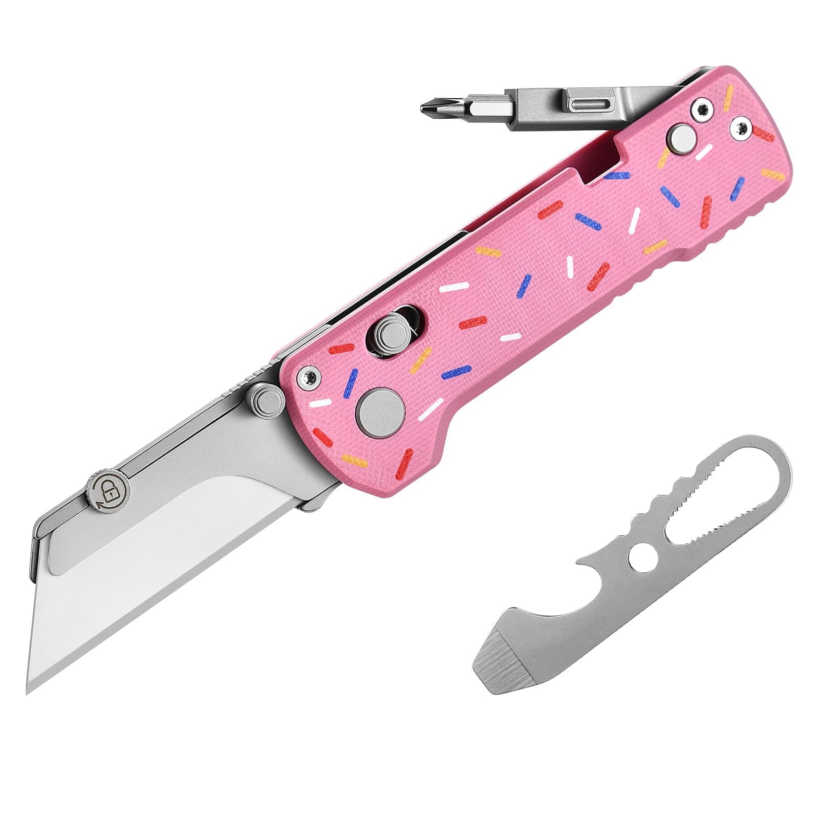 OKNIFE U1 Pro Folding Utility Knife with Folding Screwdriver, Quick Change Blade, Rail Lock and Pocket Clip for Men and Women (Donut Type)