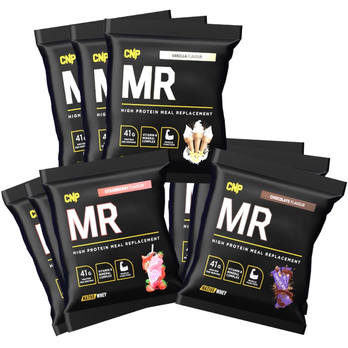 CNP Professional MR, High Protein Meal Replacement Shake, 41g Protein with Vitamins & Minerals, Probiotics, Native Whey and Casein, 72g x 6 Sachets, 3 Flavours Available (Trial Pack of 3 Flavours)