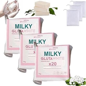 Milky Gluta White Soap 20x, Milky Gluta White Soap, Glutamilk ๐๐ก๐ข๐ญ๐๐ง๐ข๐ง๐ Soaps, Glutamilk Premium BarSoap for Face & Body, Deep Cleanse, Exfoliate & Hydrated (3PCS)
