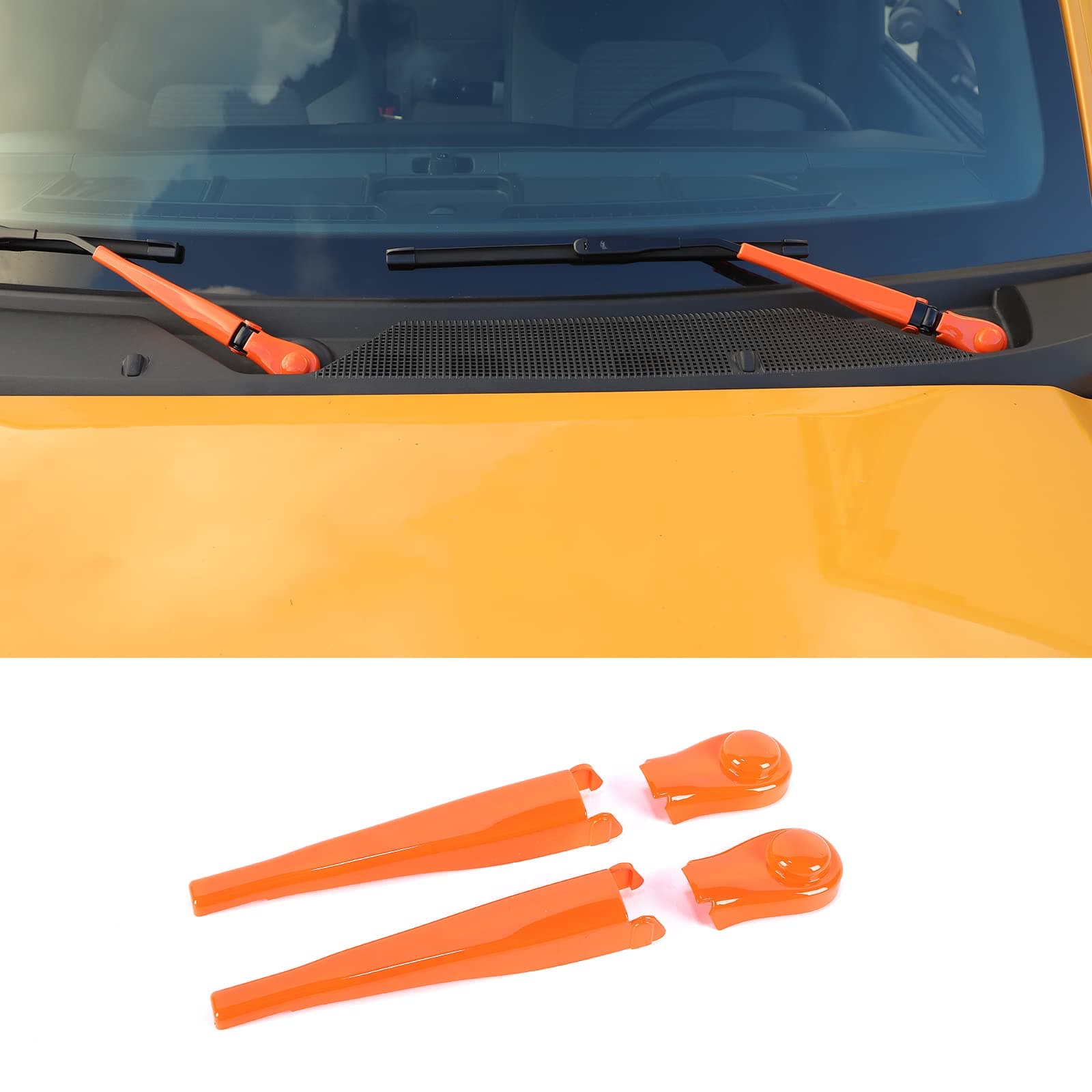 Front Window Windshield Wiper Arm & Blade Decoration Cover Trim Compatible with 2021-2025 Ford Bronco (Orange)