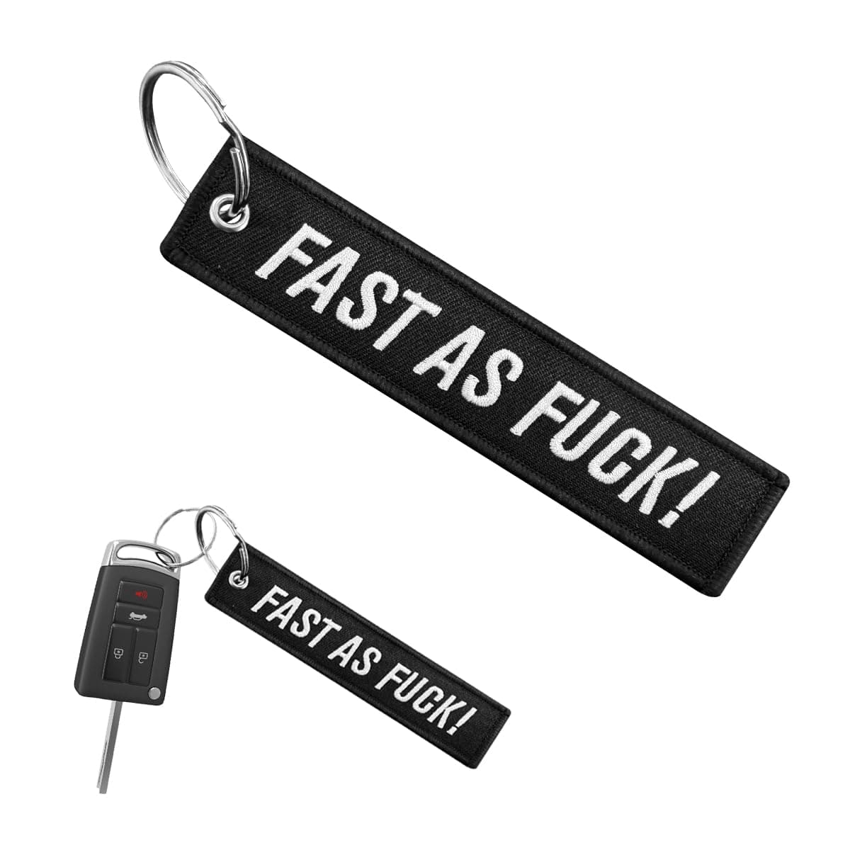 DXNQ Personalized Keychain, Customize Keychain, Embroidery Tag Keychain, Fob Key Ring Accessories for Car Motorcycle Scooter (FAST AS FUCK)