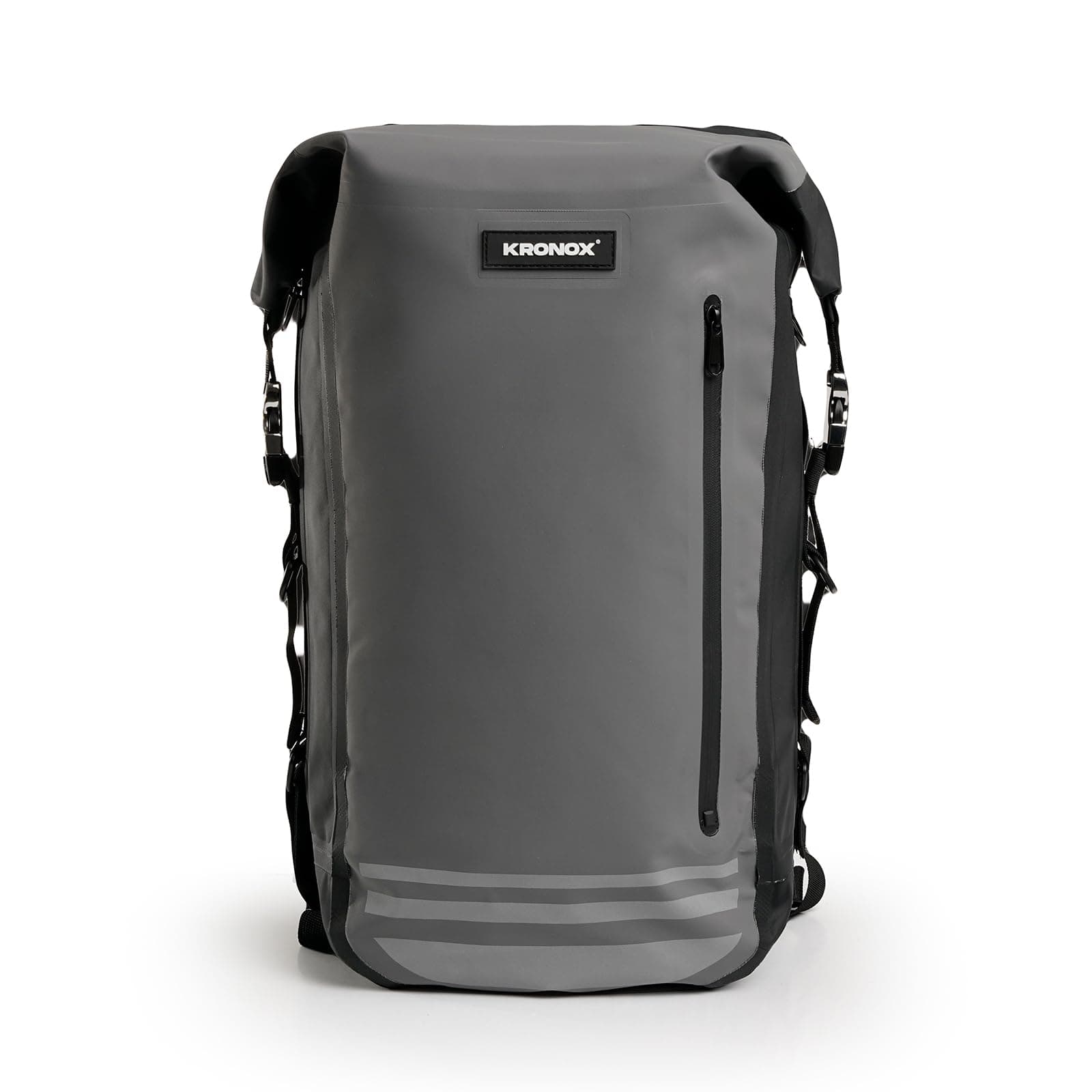 KRONOX 30L Rolltop Backpack: 100% Waterproof Motorcycle Backpack with Detachable Laptop Cover, Helmet Net & Tail Bag Functionality., Gray, 30 Liters, Rolltop Backpack