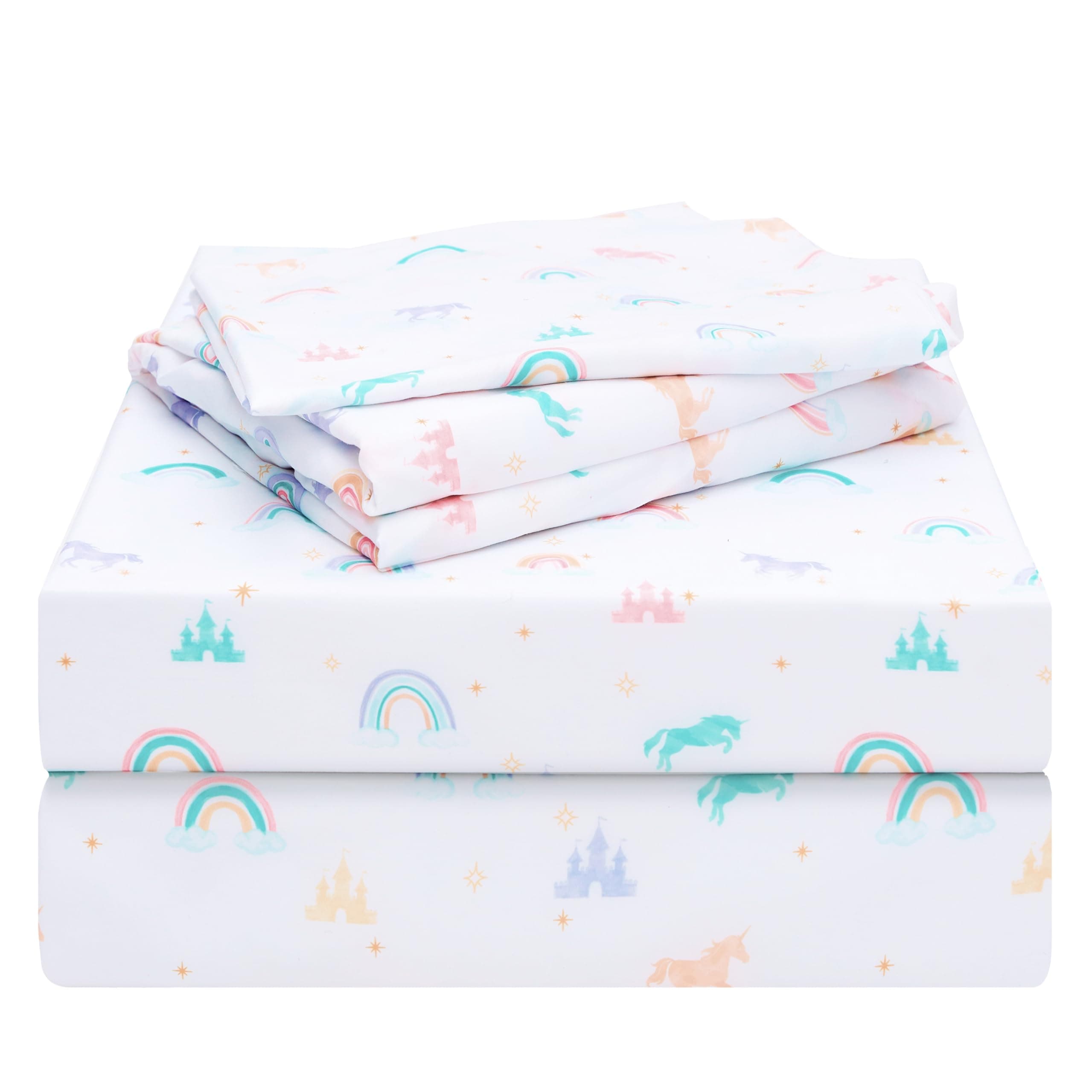 Joiedomi Kids Twin Sheet Set Rainbow - 3 Piece Soft Microfiber Bed Sheets - Deep Pocket Wrinkle Free, Cozy Toddler Bedding Set, Fade Resistant Breathable for Boys Girls Teens