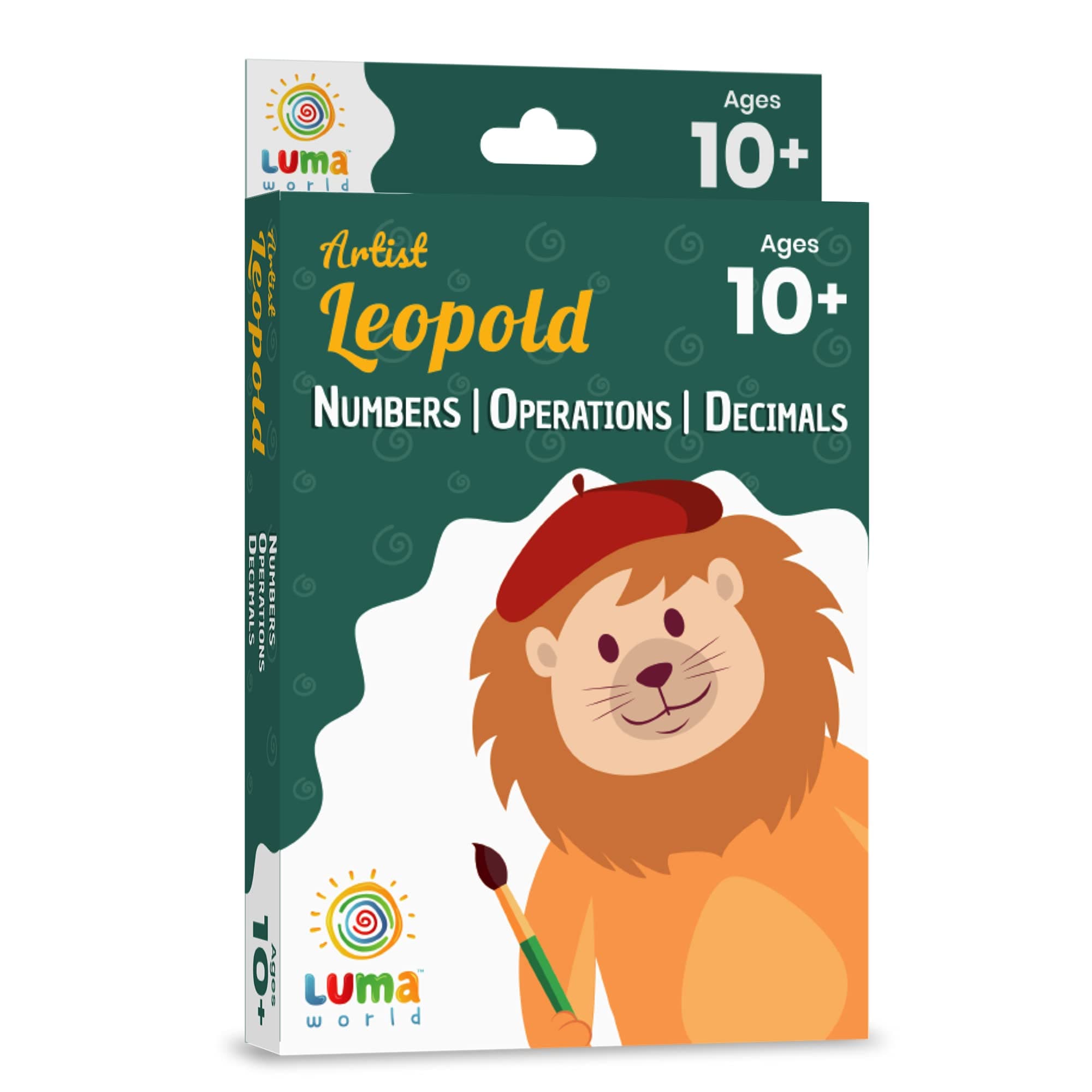 Luma World Artist Leopold Educational Game-Based Math Flash Cards with Magic Glass for 10+ Years to Learn Grade 5 Numbers, Decimals and Integers, Set of 50 Cards