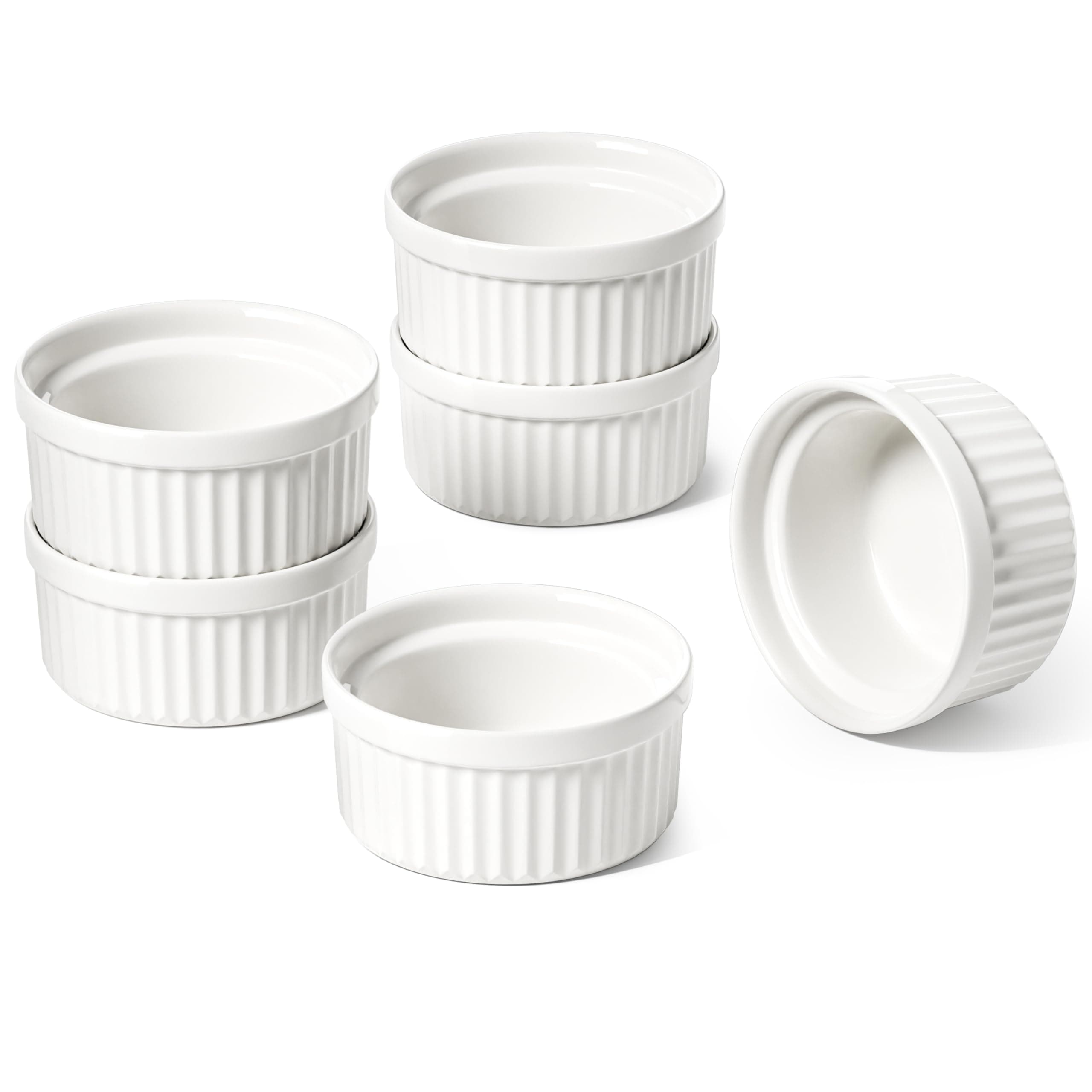LE TAUCI Sauce Cups 2 OZ, Small Dipping Bowls, Mini Ceramic Ramekins Souffle Dishes, Sauce Dip Bowls for Charcuterie Boards, Microwave & Oven Safe, Set of 6, White
