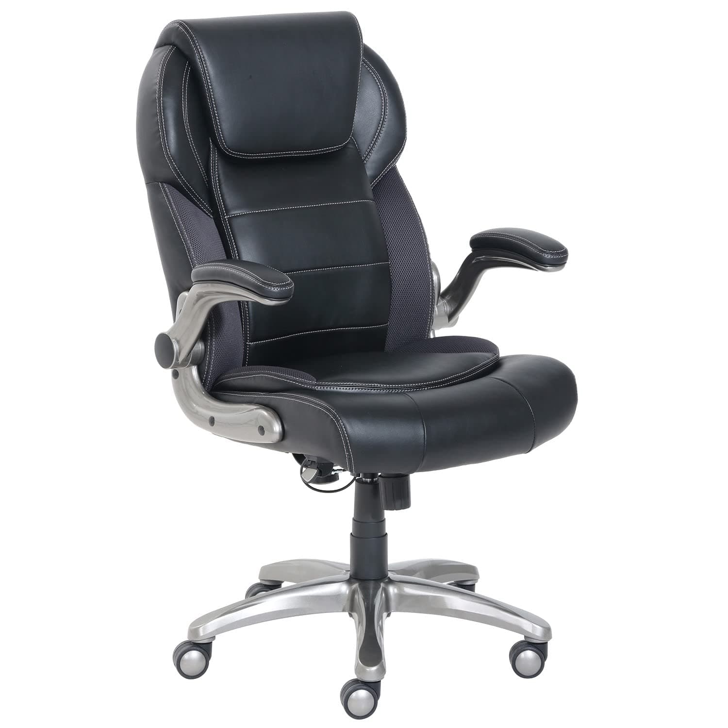 - Ergonomic High-Back Office Chair with Flip-Up Arms, Adjustable Lumbar Support, Height Adjustable, 29.5"D x 27.5"W x 44.75"H, Black