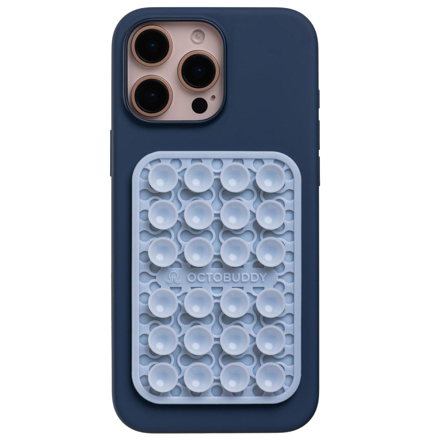 OCTOBUDDY Textures Tentacle - Silicone Suction Phone Case Adhesive Mount - Hands-Free Grip with 24 Suction Cups for Videos & Selfies - 2.6" x 3.9", Baby Blue Jay