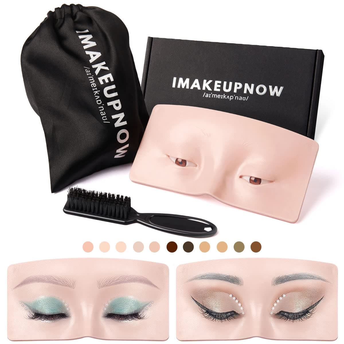 Makeup Practice Face Board 3D Realistic Pad with Cleaning Brush for Makeup Artist Board Makeup Practice, Eyeshadow Eyeliner Eyebrow Mapping Realistic Face Skin Eye Makeup Gift for Women
