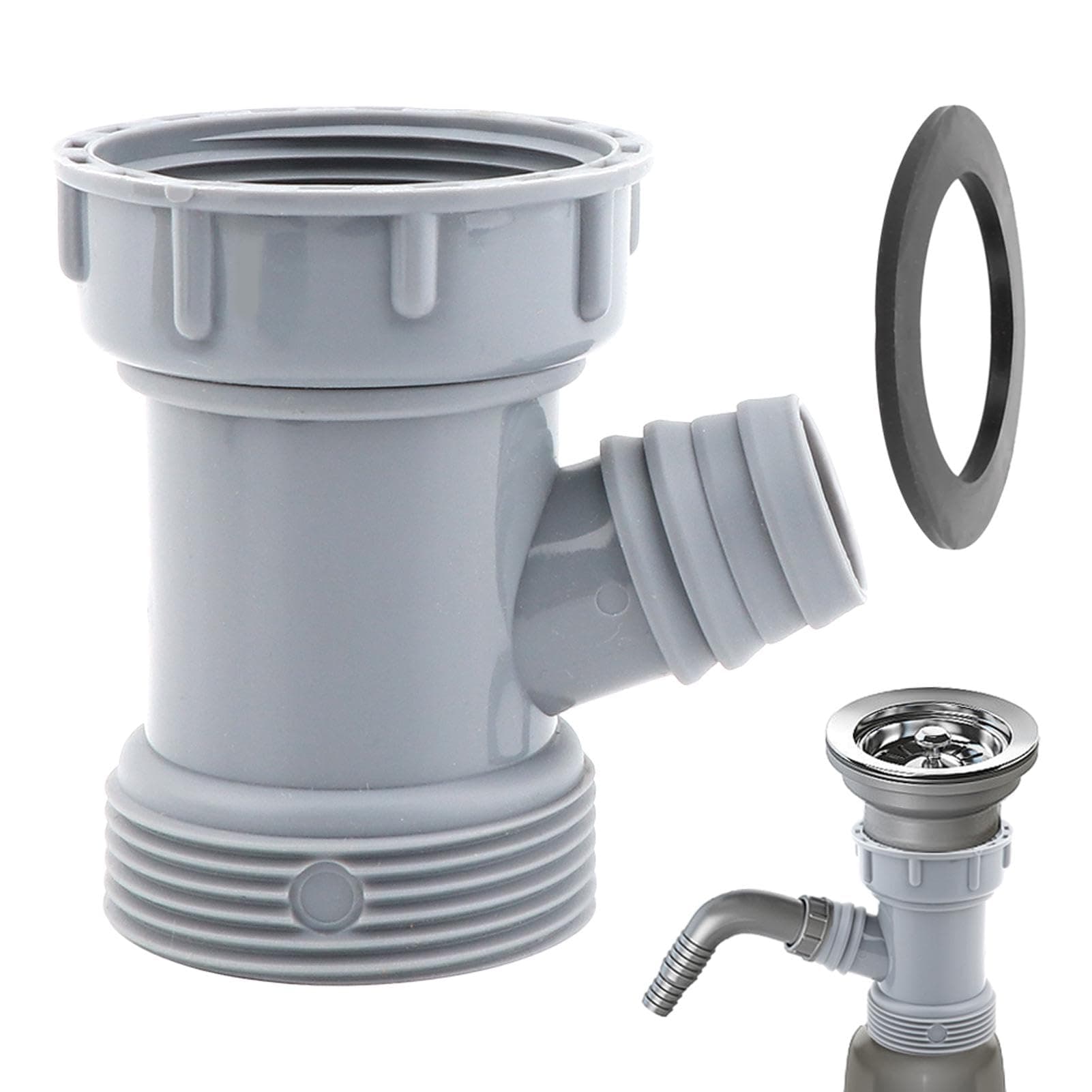 Kitchen Sink Drain Pipe Adapter Wye, 45mm 3 Way Y-Shaped Strainer Connector, Waste Outlet Male Female Thread Fitting with Dishwasher Input(COLOR:Grey)
