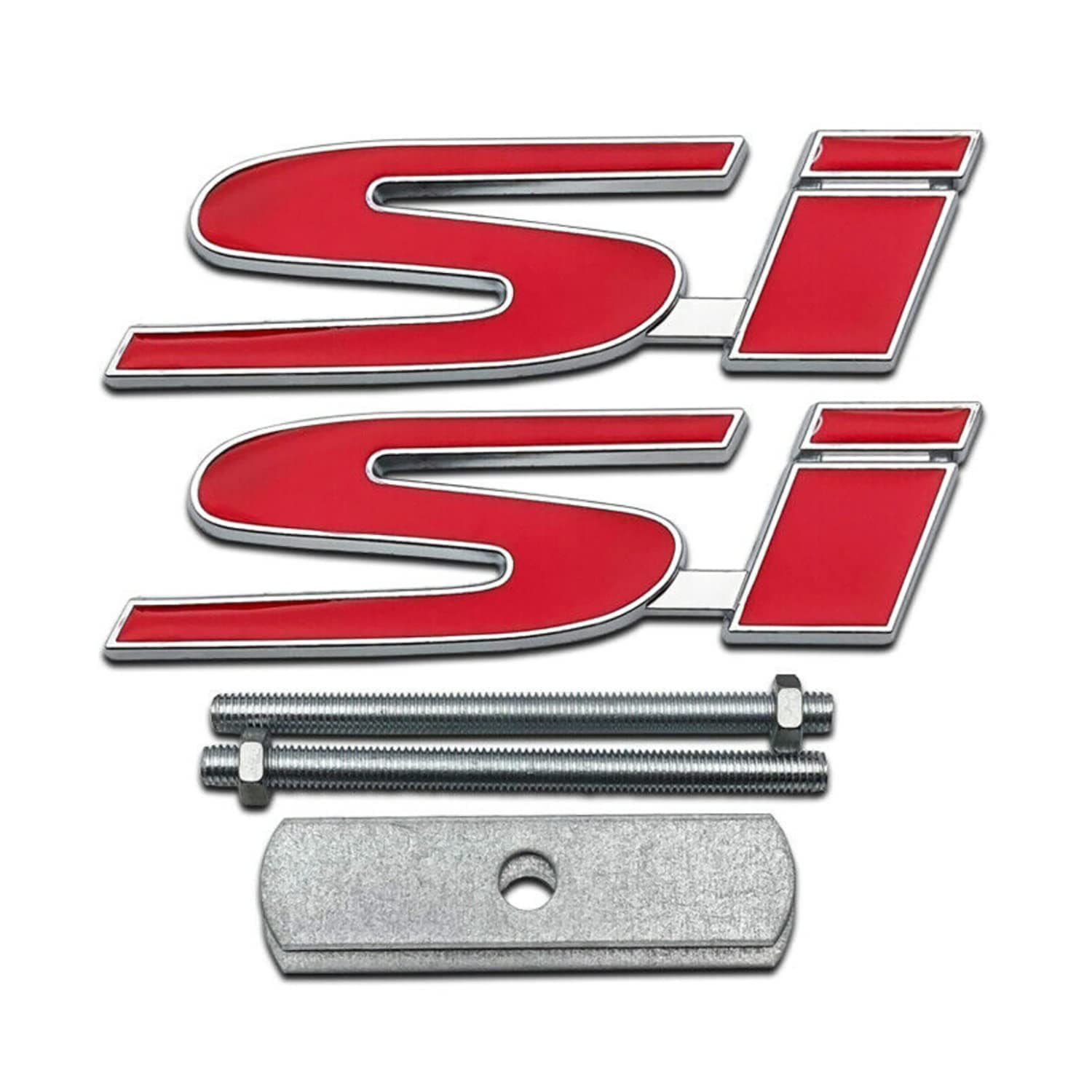 1Pcs Si Logo Car Front Grille Emblem Plus 1Pcs Si Sticker Racing Sport Decal Turbo 3D Badge Set (Red)