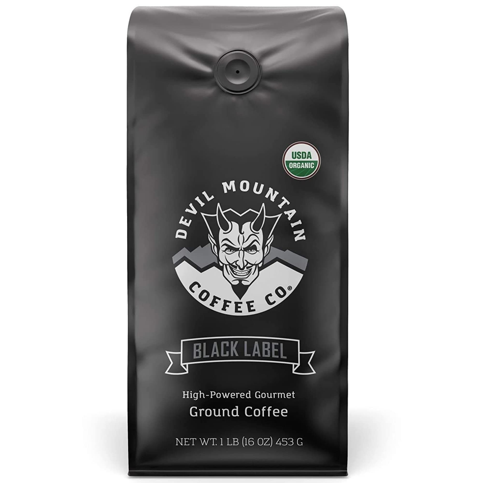 Black Label Dark Roast Ground Coffee, Strong High Caffeine Coffee Grounds, USDA Organic, Fair Trade, Gourmet Artisan Roasted, Strongest Coffee in the World, 16 oz Bag