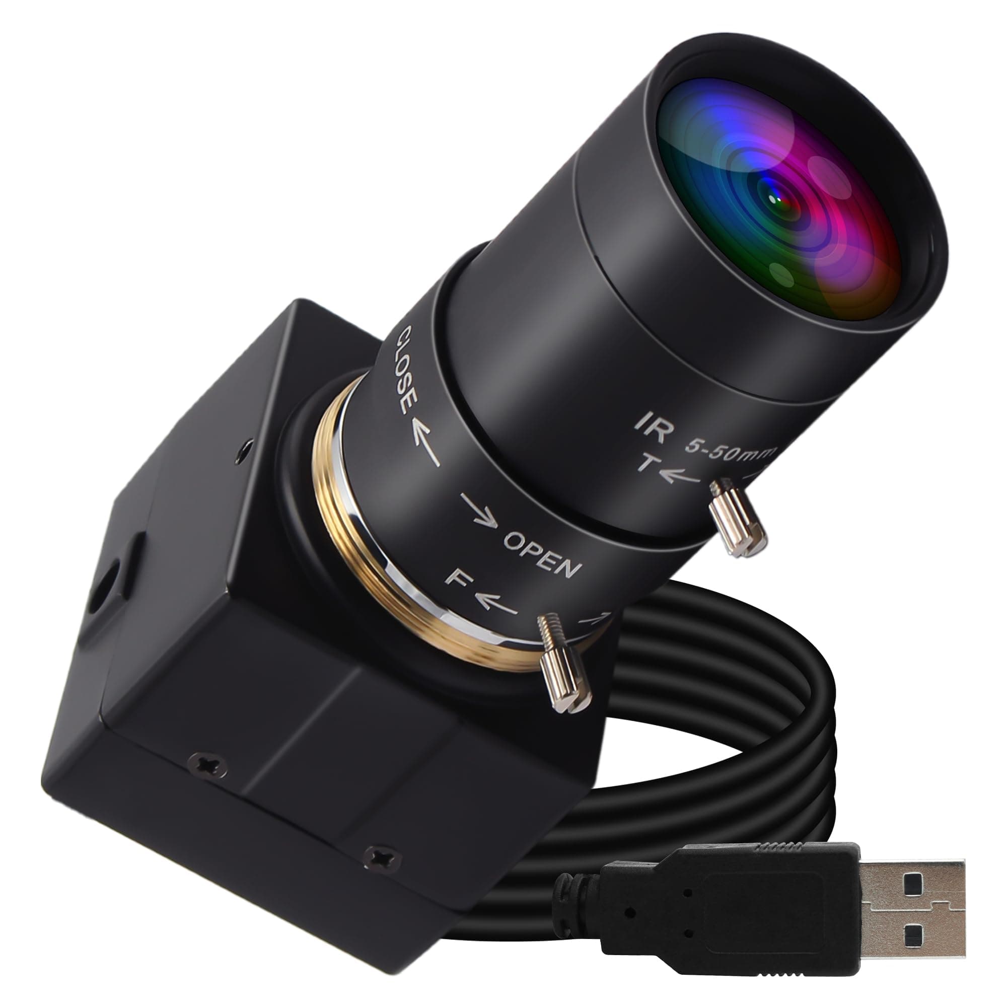 QILOVEUSB Camera Mini Lightburn Camera Manual Focus with 5-50mm Zoom Lens 8MP Mini Webcam for Industrial Vision 3D Printer Windows Mac Linux