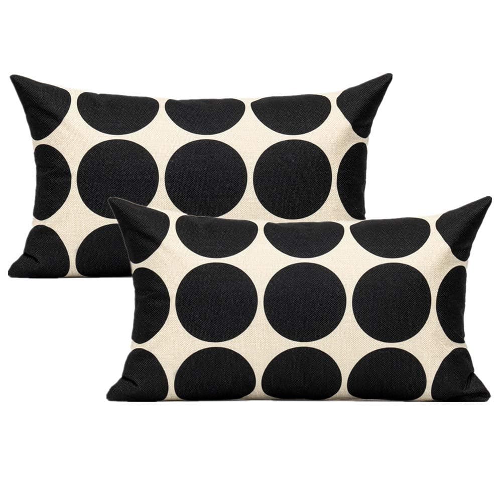 All Smiles 2-Pack 12x20 Lambar Rectangle Decorative Throw Pillow Cases Oblong Cushion Covers Outdoor Accent Suqare for Sofa Paito Couch Bed Room,Black Tan Geometric