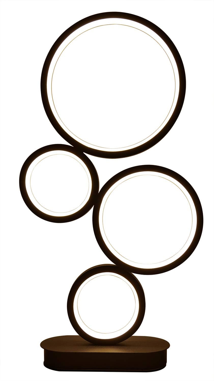 4-Circle Dimmable LED Table Lamp, Modern Round Lamp, Unique Design Contemporary Lighting, Color Adjustable Light, 12W, Black