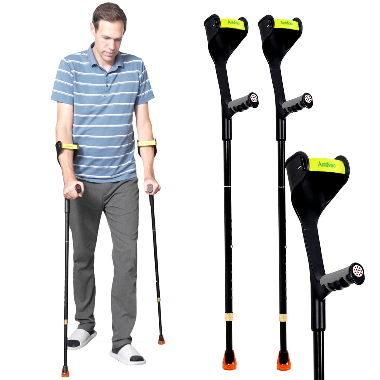 Forearm Crutches Pair, Folding Forearm Crutches Adults Lightweight Adjustable, with Rubber Handles, Comfortable Grip and Wear-Resistant