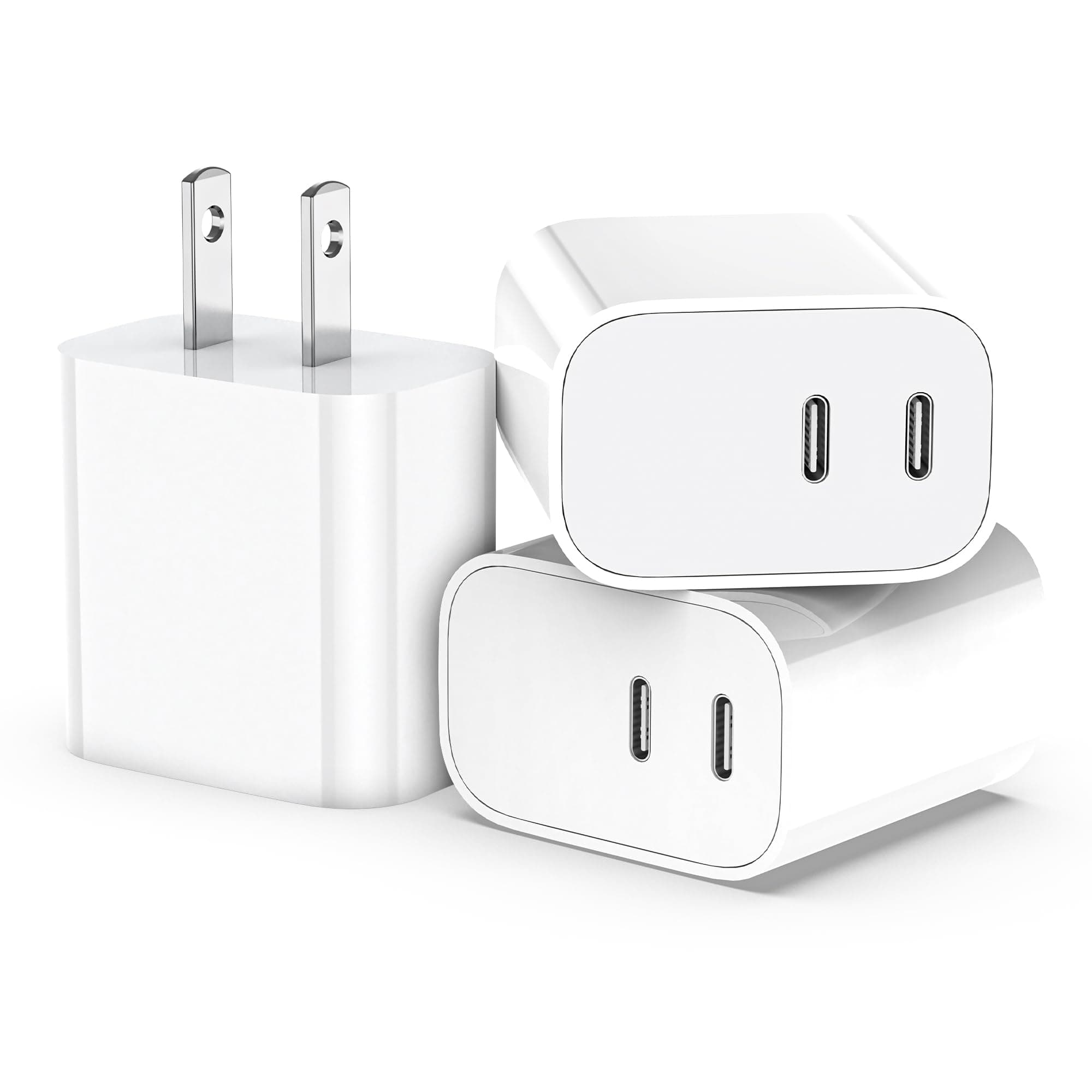 USB C Charger Block,3-Pack Dual Port USB C Fast Charging Block,Type C Wall Charger Plug for iPhone 17/16/15/14/13/12/11/ Pro Max/Plus/Xs Max/XR/X,iPad Pro (20W)