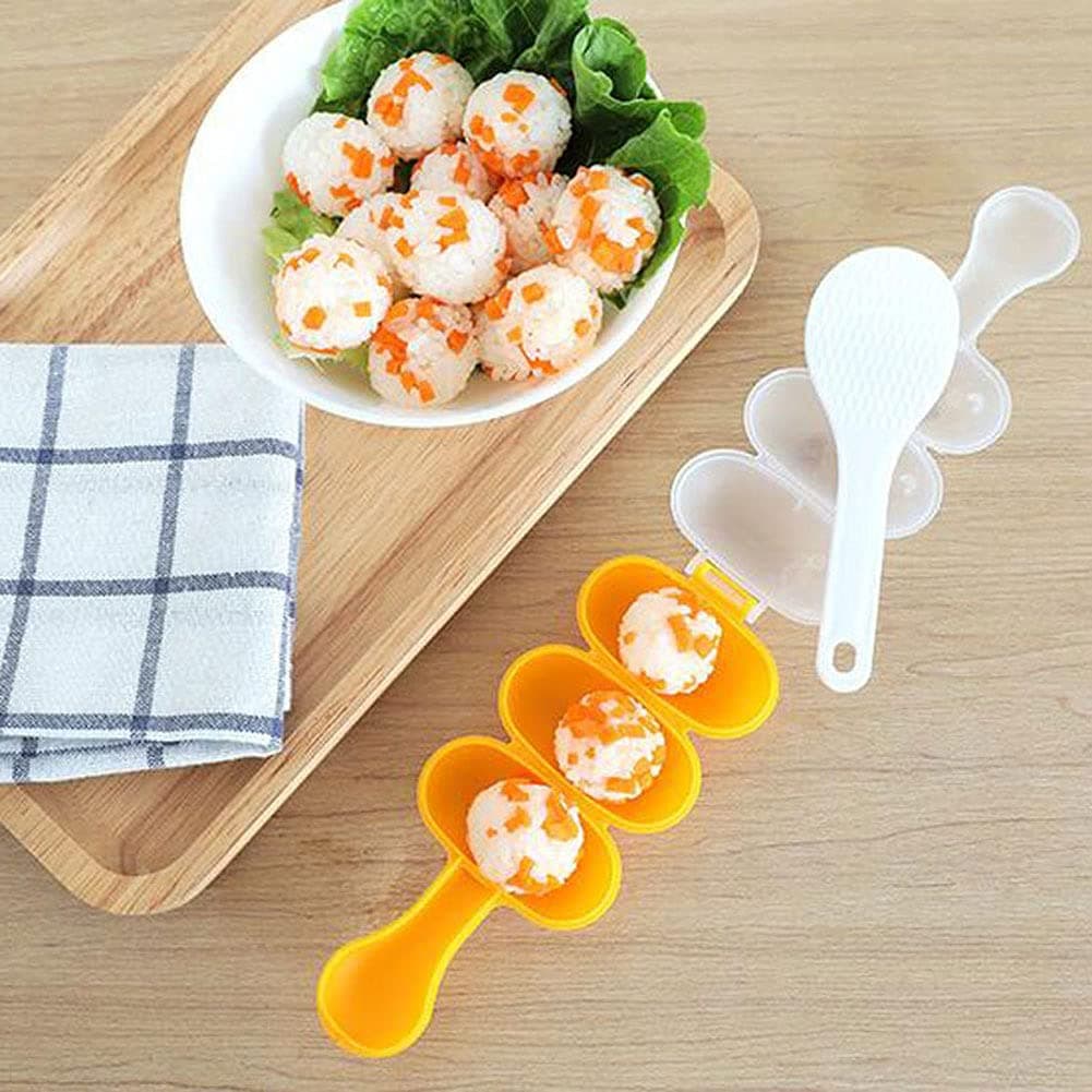 CALISTOUKRice Ball Mold Sushi Roller Making Kit Non-Stick Rice Ball Shaker with 3 Grids DIY ABS Rice Ball Maker with 1 Pcs Spoon Children Lunch