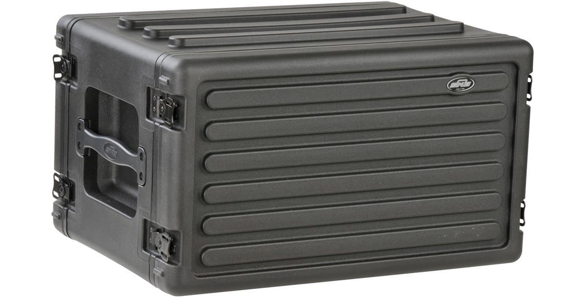 6U Shallow Roto Rack Case - Durable Polyethylene Gear Protector, Stackable, Waterproof with Twist Latches & Rubber Feet for Musicians, DJs, and A/V Equipment - Secure Transport & Storage Solution
