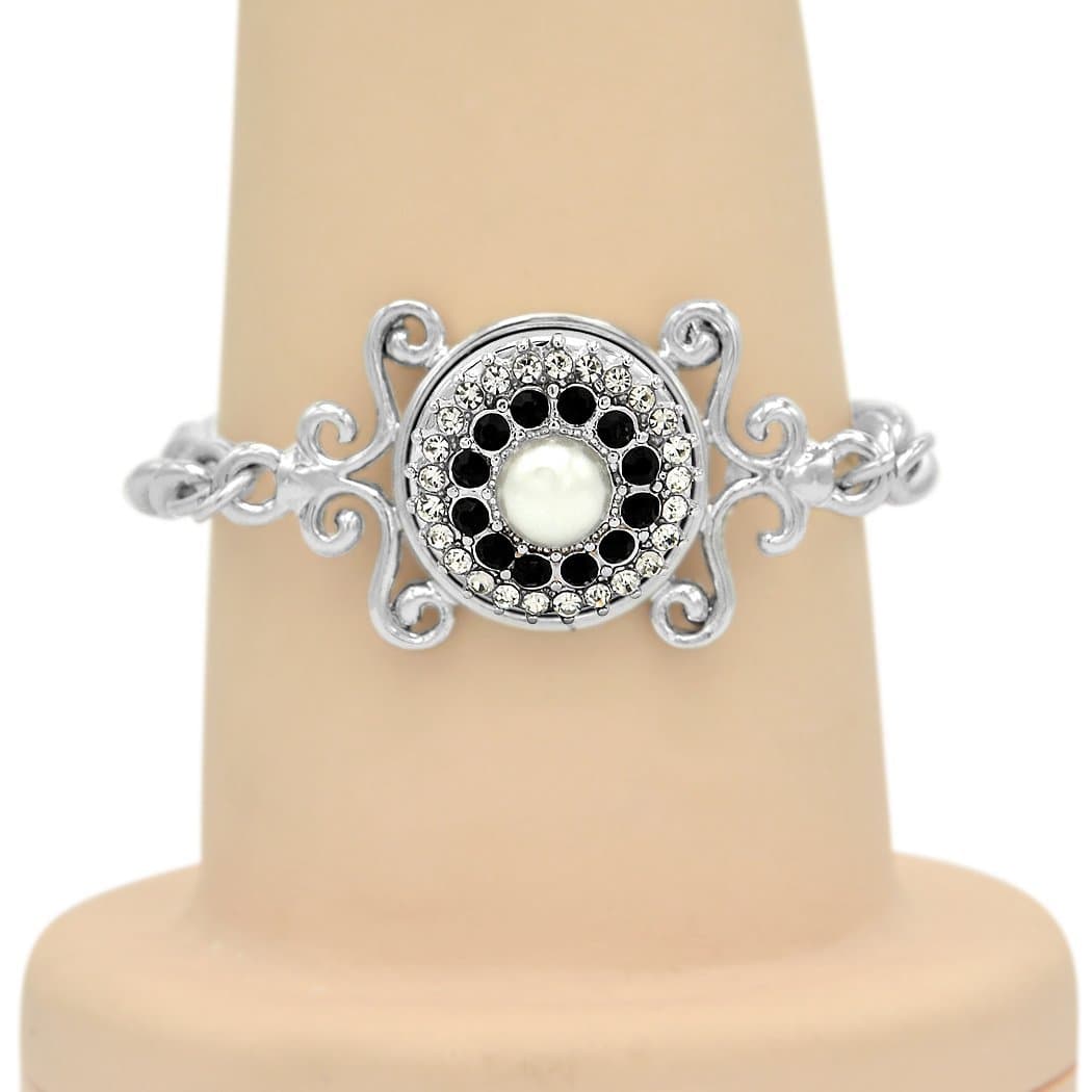 WILD-WIND (TM Silver Lace Bracelets DIY Gemstone Buttons Clasp Chain (Black Crystal)