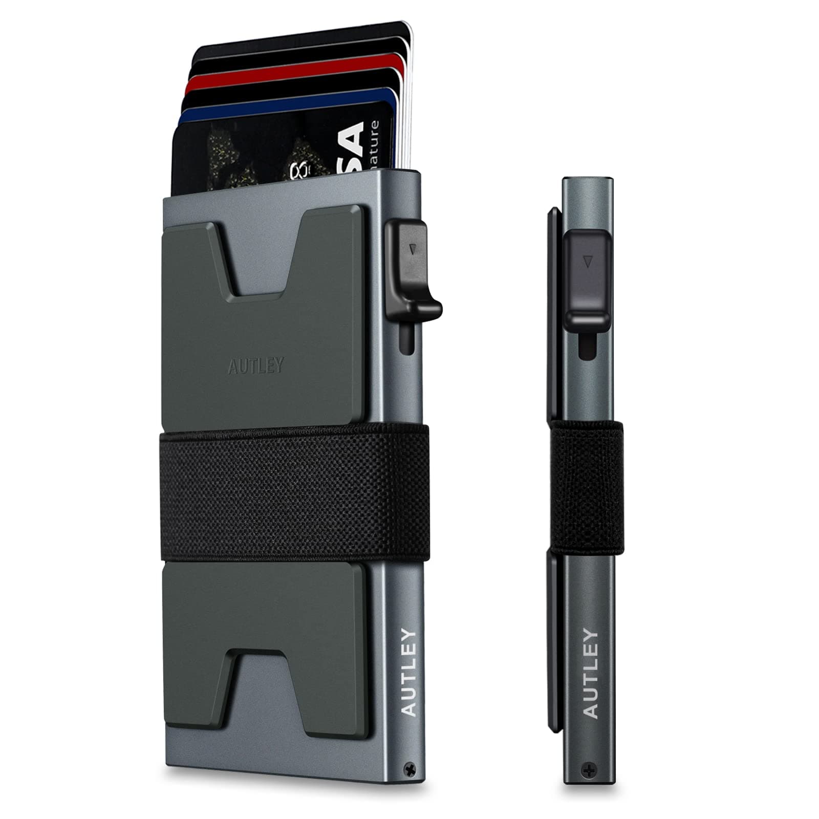 Slim Wallet for Men, RFID Blocking Mens Wallet, Pop Up Credit Card Holder Wallet with Cash Band (Grey)